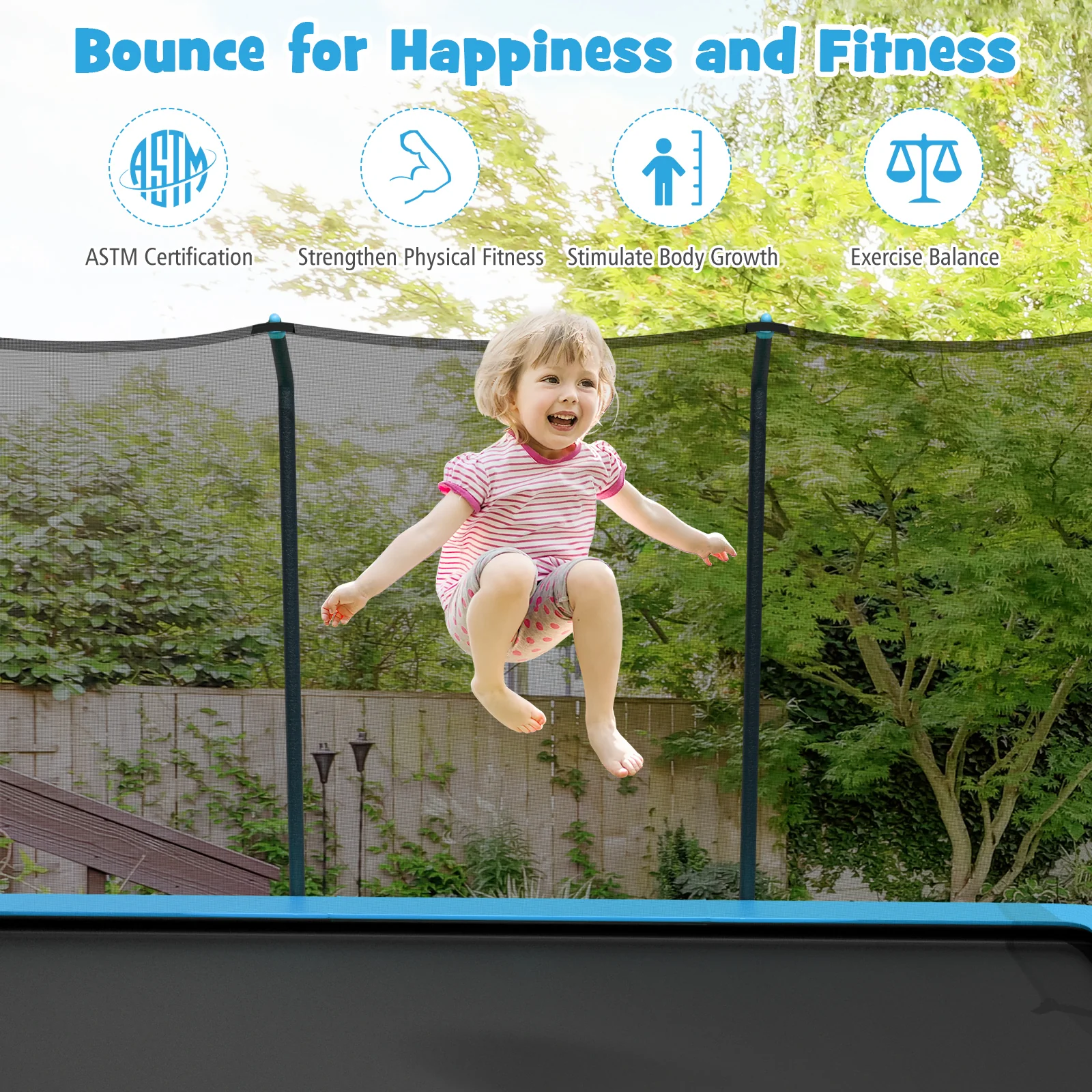 8 x 14 Feet Rectangular Recreational Trampoline with Safety Enclosure Net and Ladder - Image 6
