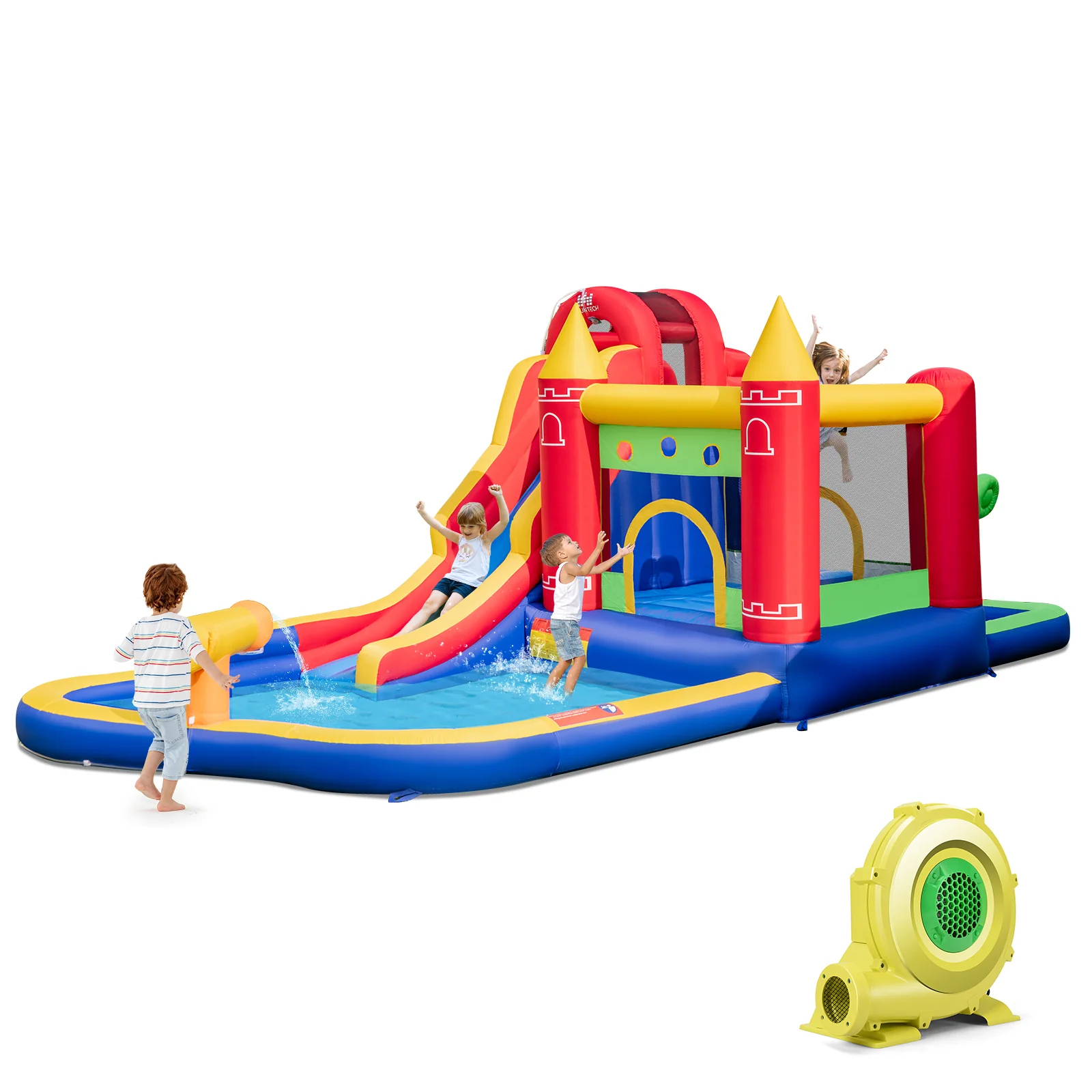 9-in-1 Inflatable Bounce Castle with Water Slide and Splash Pool with 735W Blower - Image 3