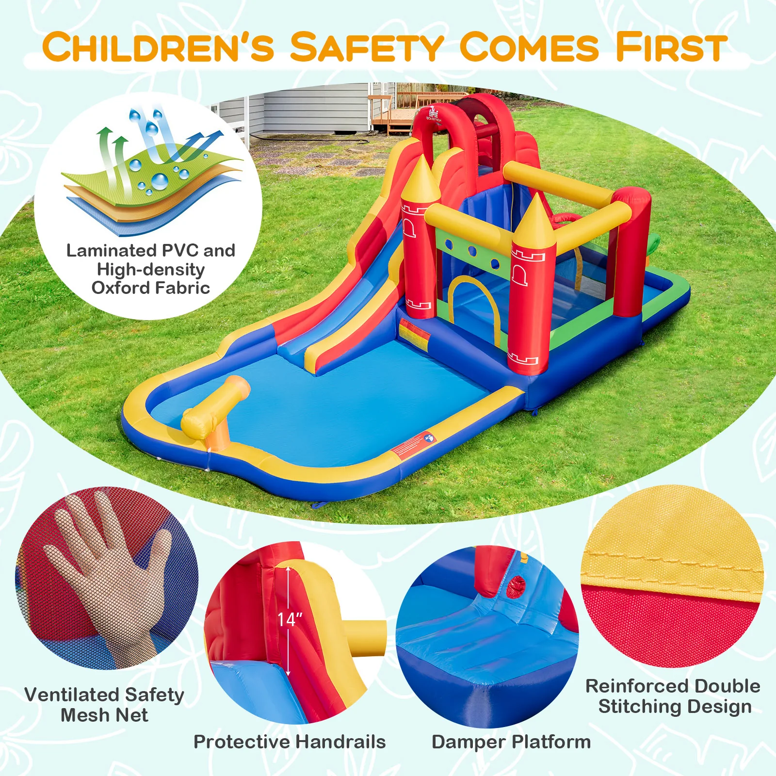 9-in-1 Inflatable Bounce Castle with Water Slide and Splash Pool with 735W Blower - Image 8