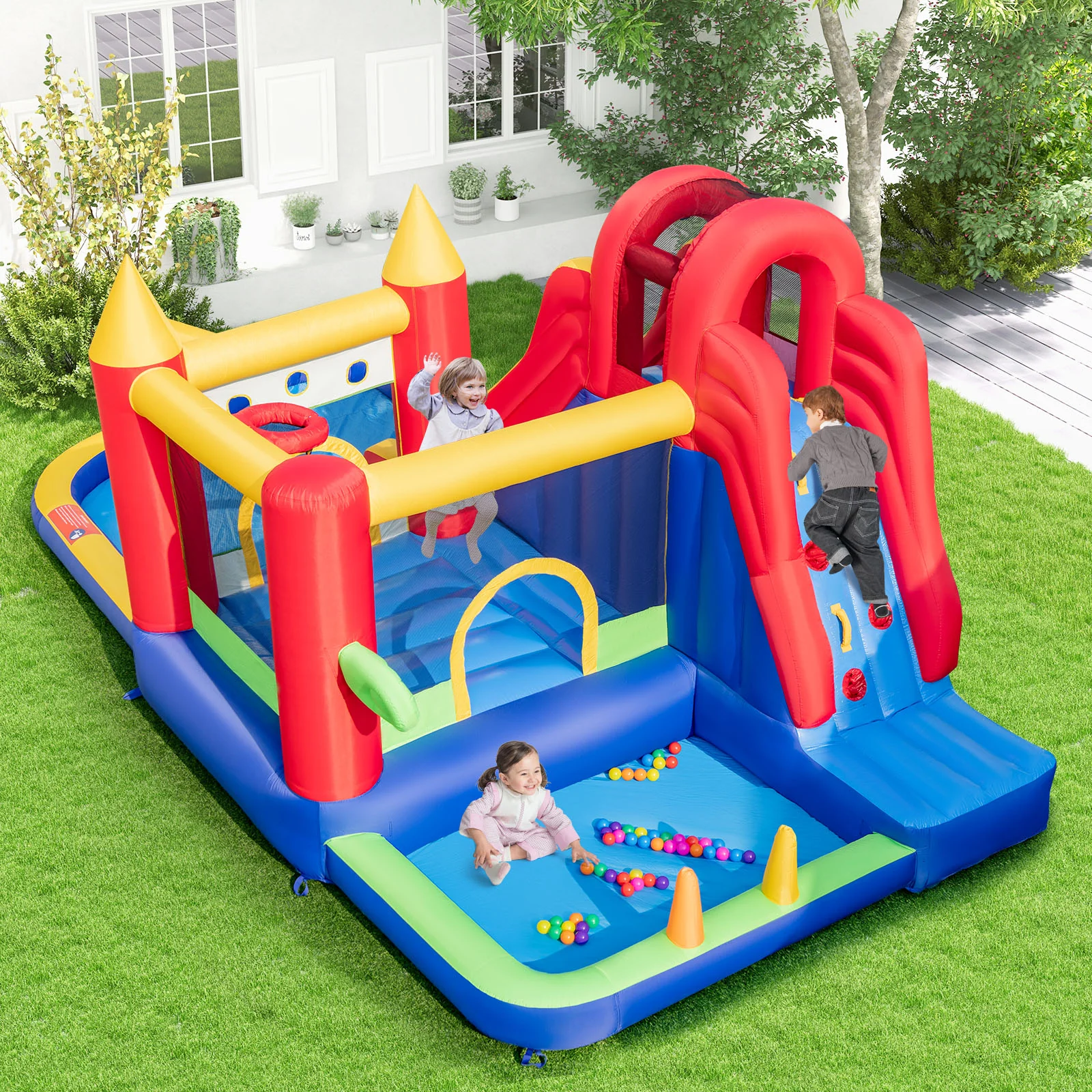9-in-1 Inflatable Bounce Castle with Water Slide and Splash Pool without Blower - Image 2