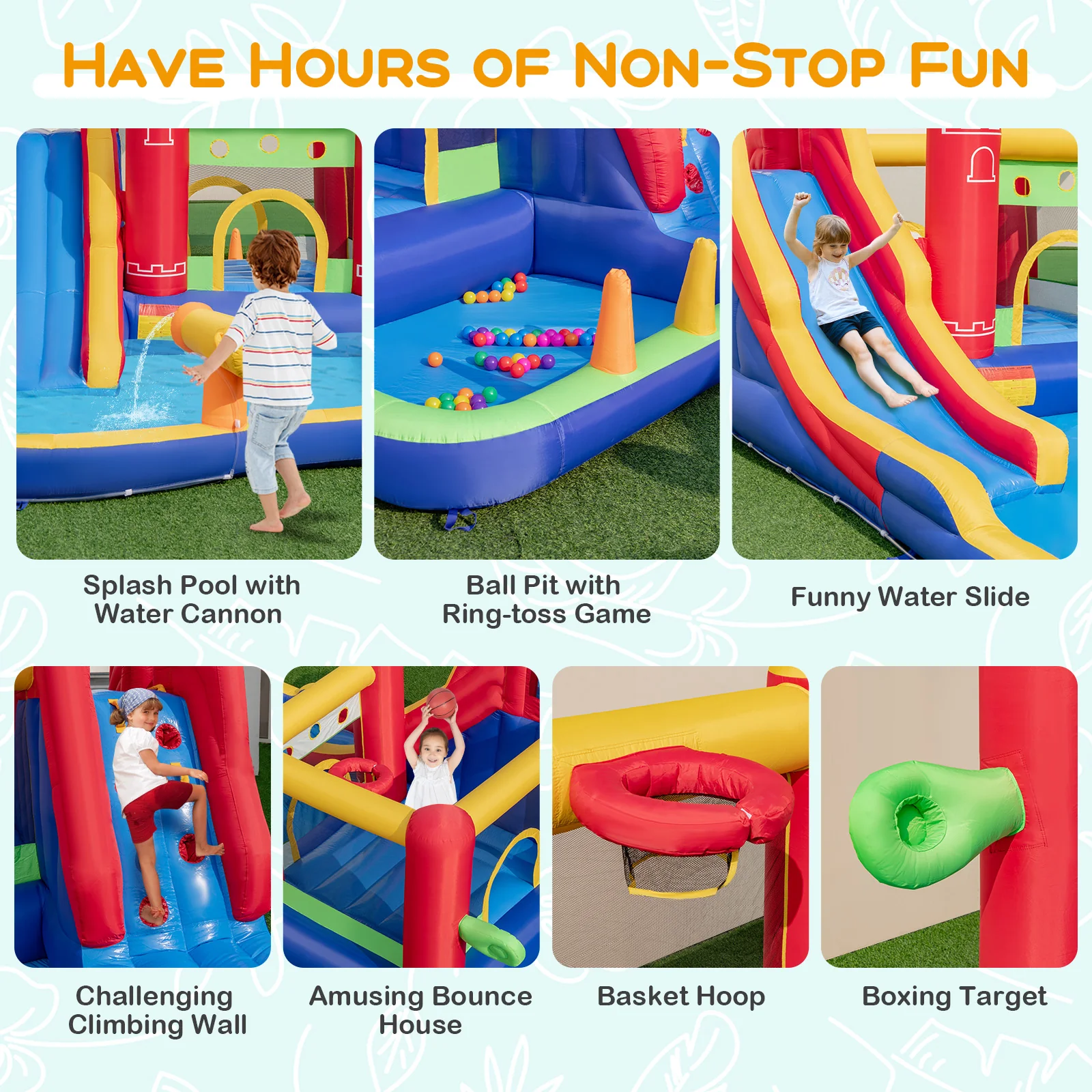 9-in-1 Inflatable Bounce Castle with Water Slide and Splash Pool without Blower - Image 7