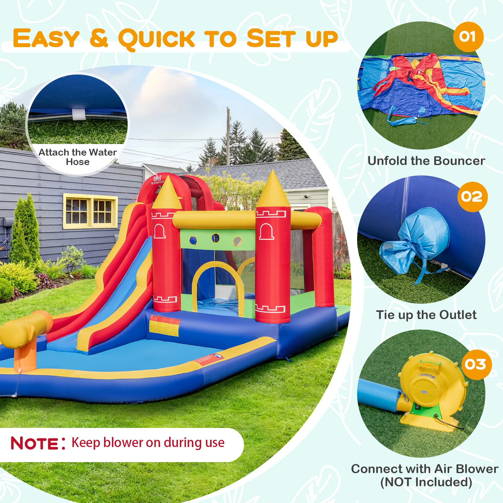 9-in-1 Inflatable Bounce Castle with Water Slide and Splash Pool without Blower - Image 8