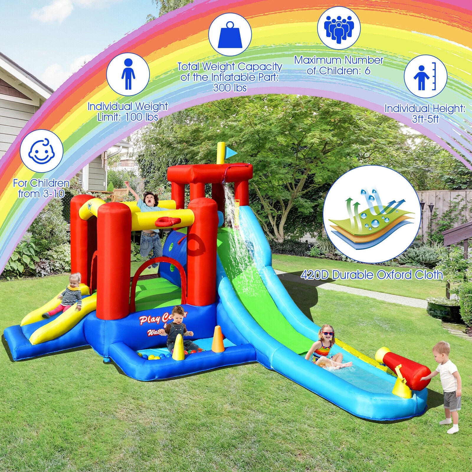 9-in-1 Inflatable Kids Water Slide Bounce House with 860W Blower - Image 5