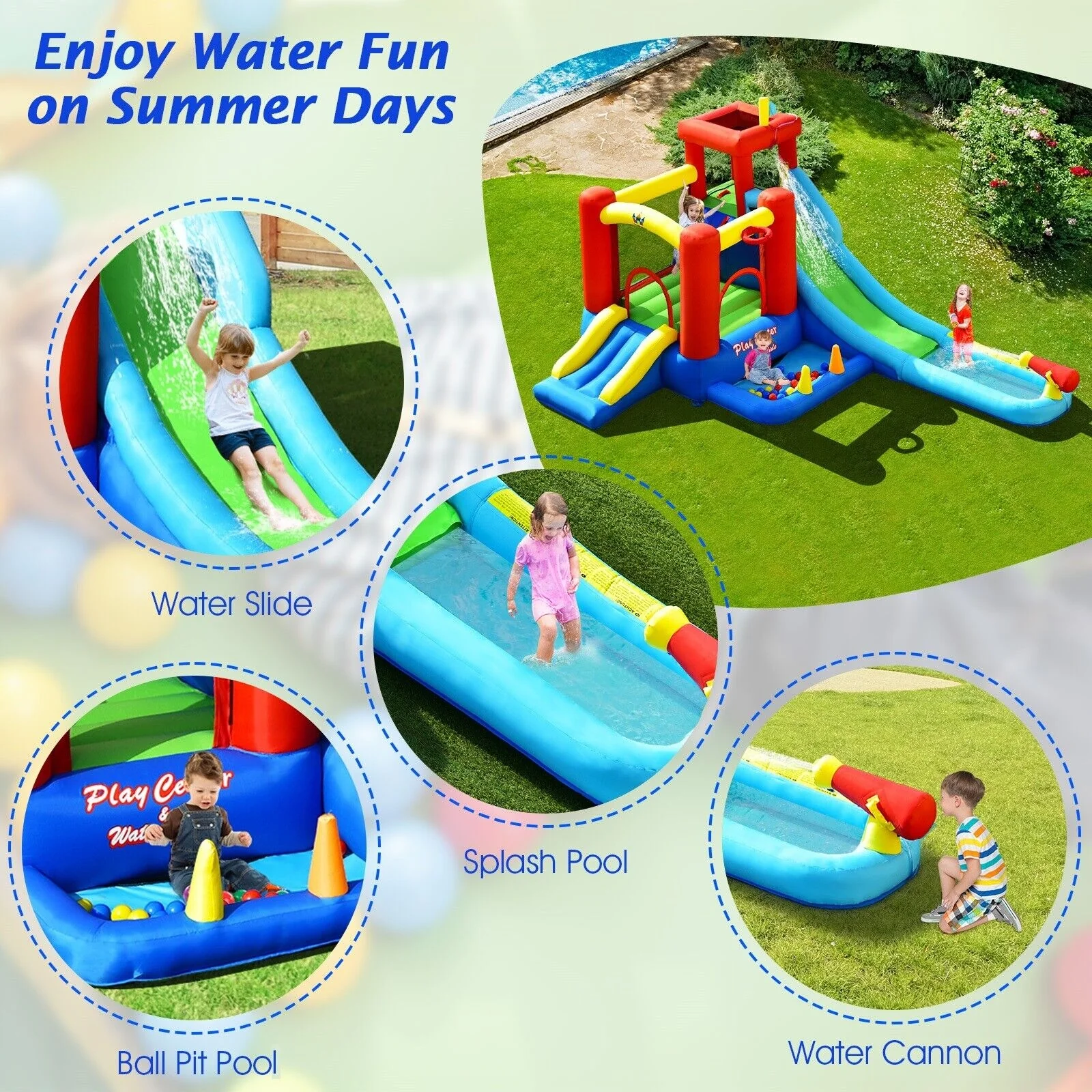 9-in-1 Inflatable Kids Water Slide Bounce House with 860W Blower - Image 6