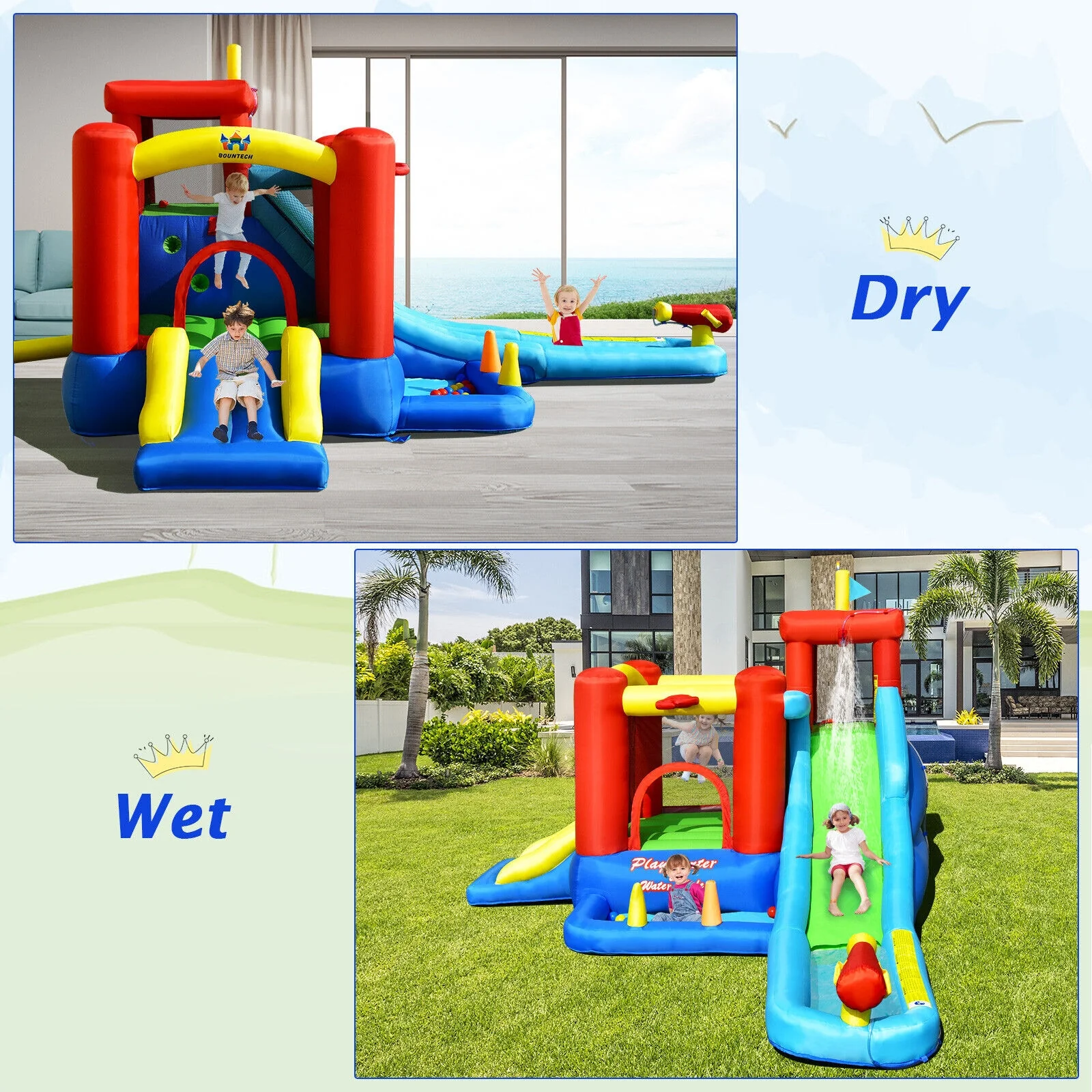 9-in-1 Inflatable Kids Water Slide Bounce House with 860W Blower - Image 7