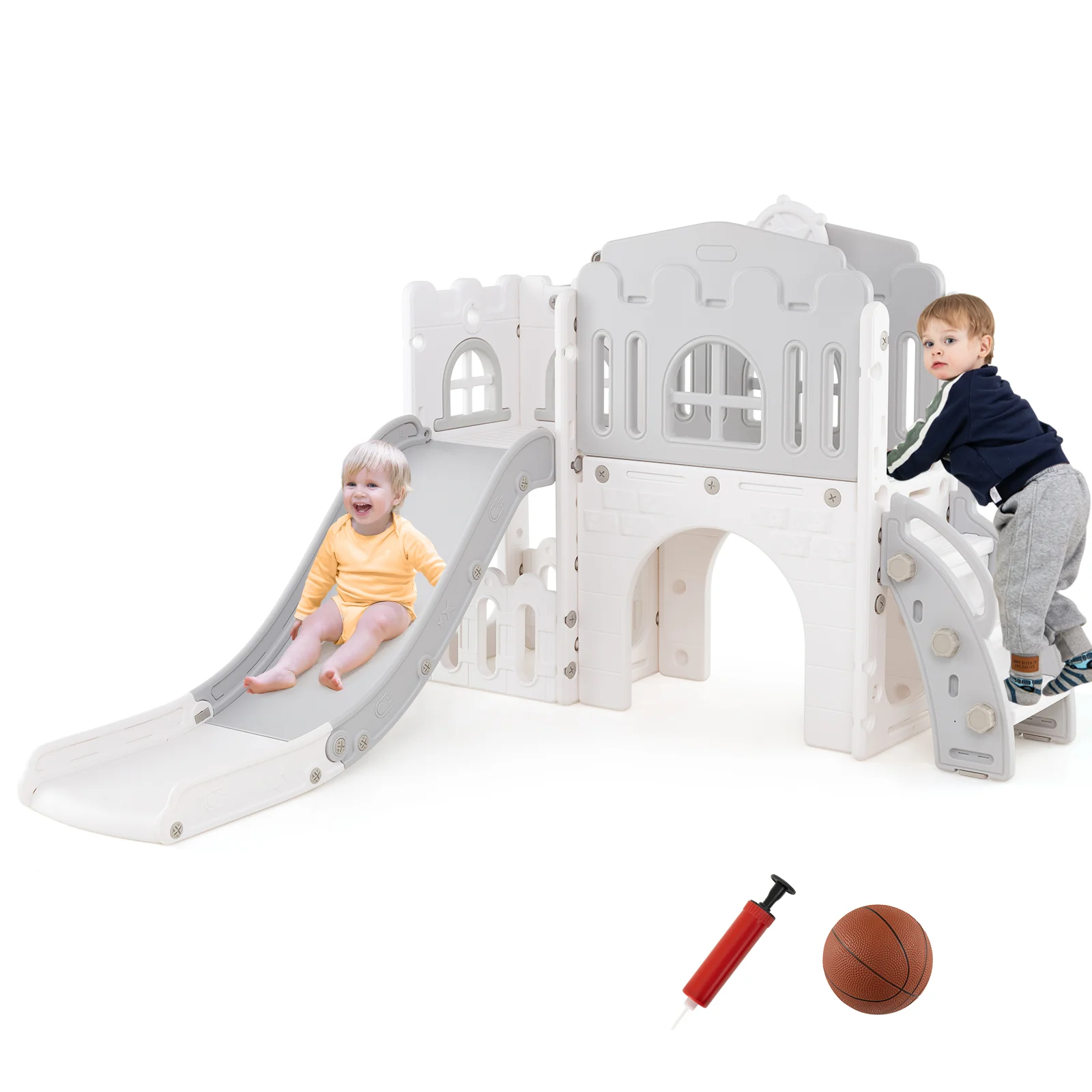 9-in-1 Toddler Slide L-Shaped with Basketball Hoop and Steering Wheel - Image 12