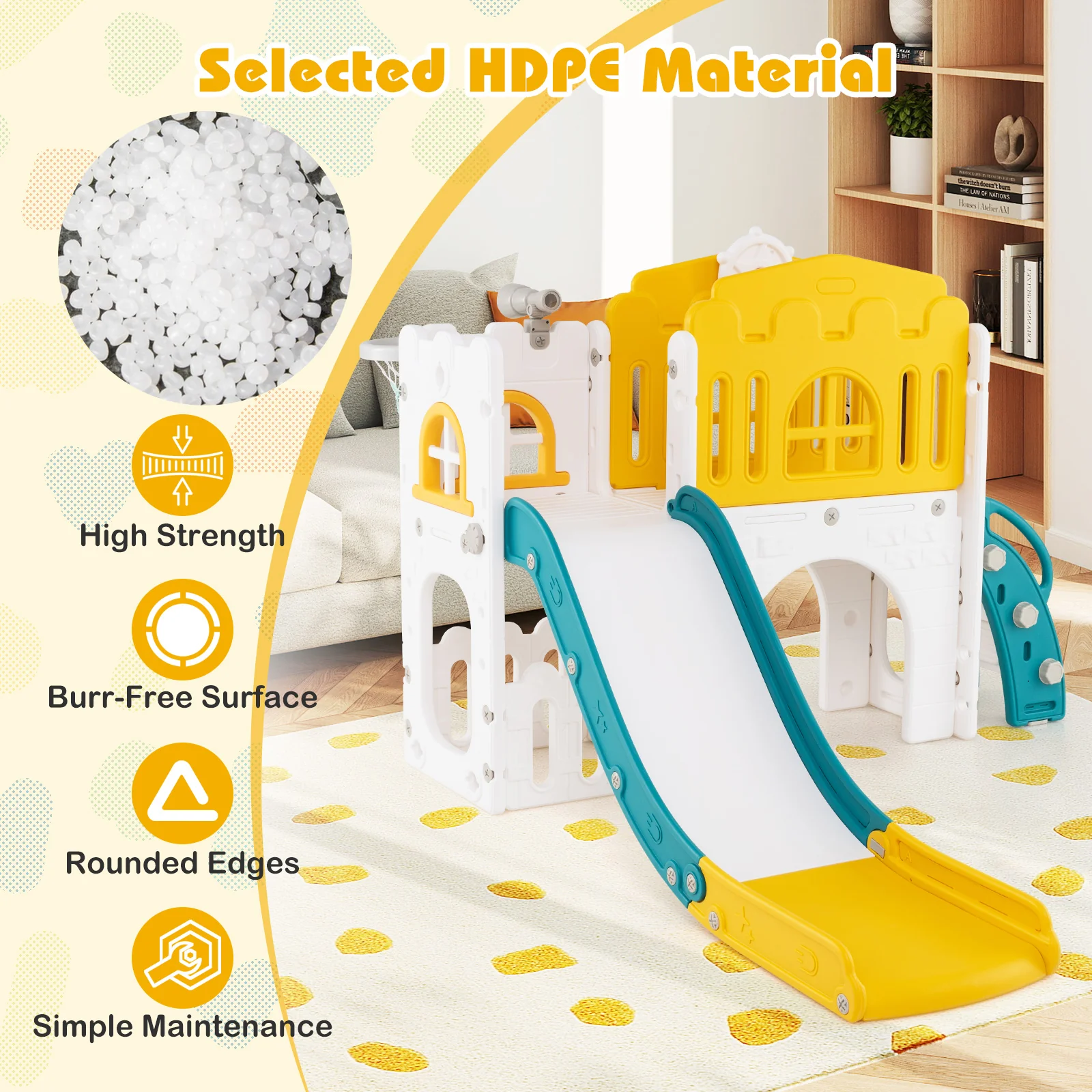 9-in-1 Toddler Slide L-Shaped with Basketball Hoop and Steering Wheel - Image 6