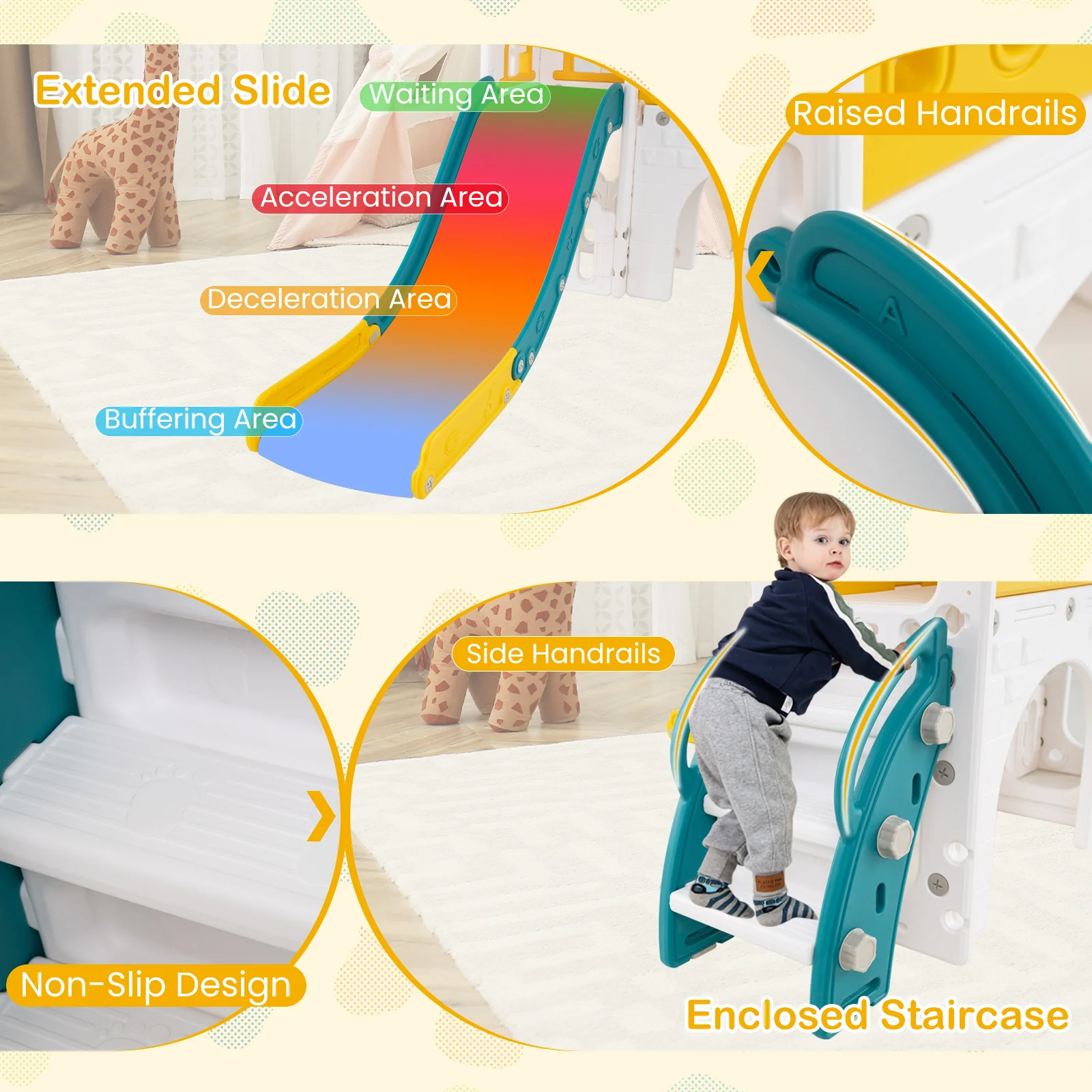 9-in-1 Toddler Slide L-Shaped with Basketball Hoop and Steering Wheel - Image 8