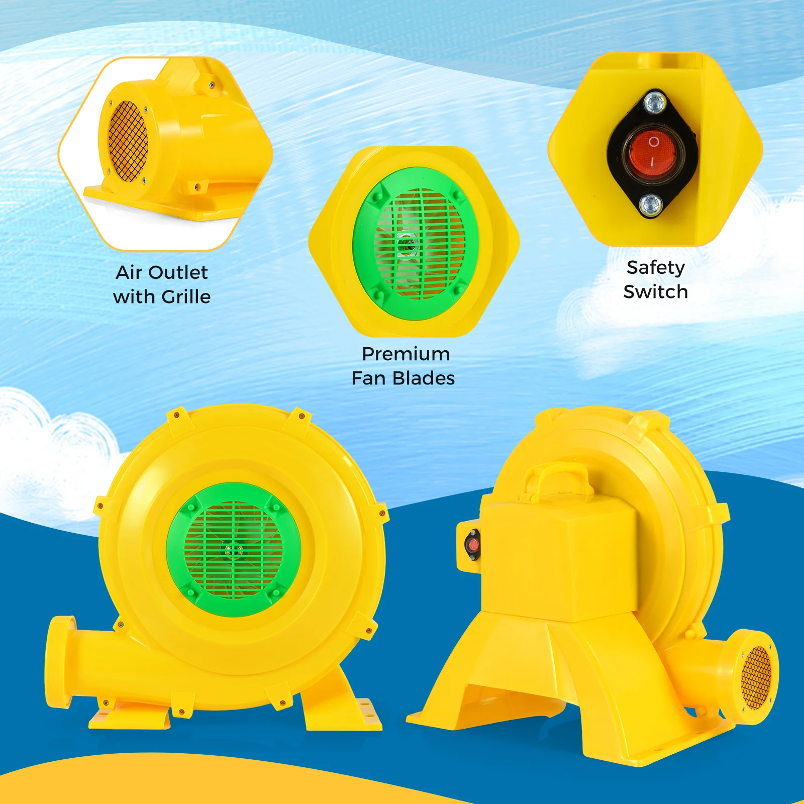 980W Bounce House Blower 1.31 HP Portable Air Pump Fan with Handle and Ground Stakes - Image 7