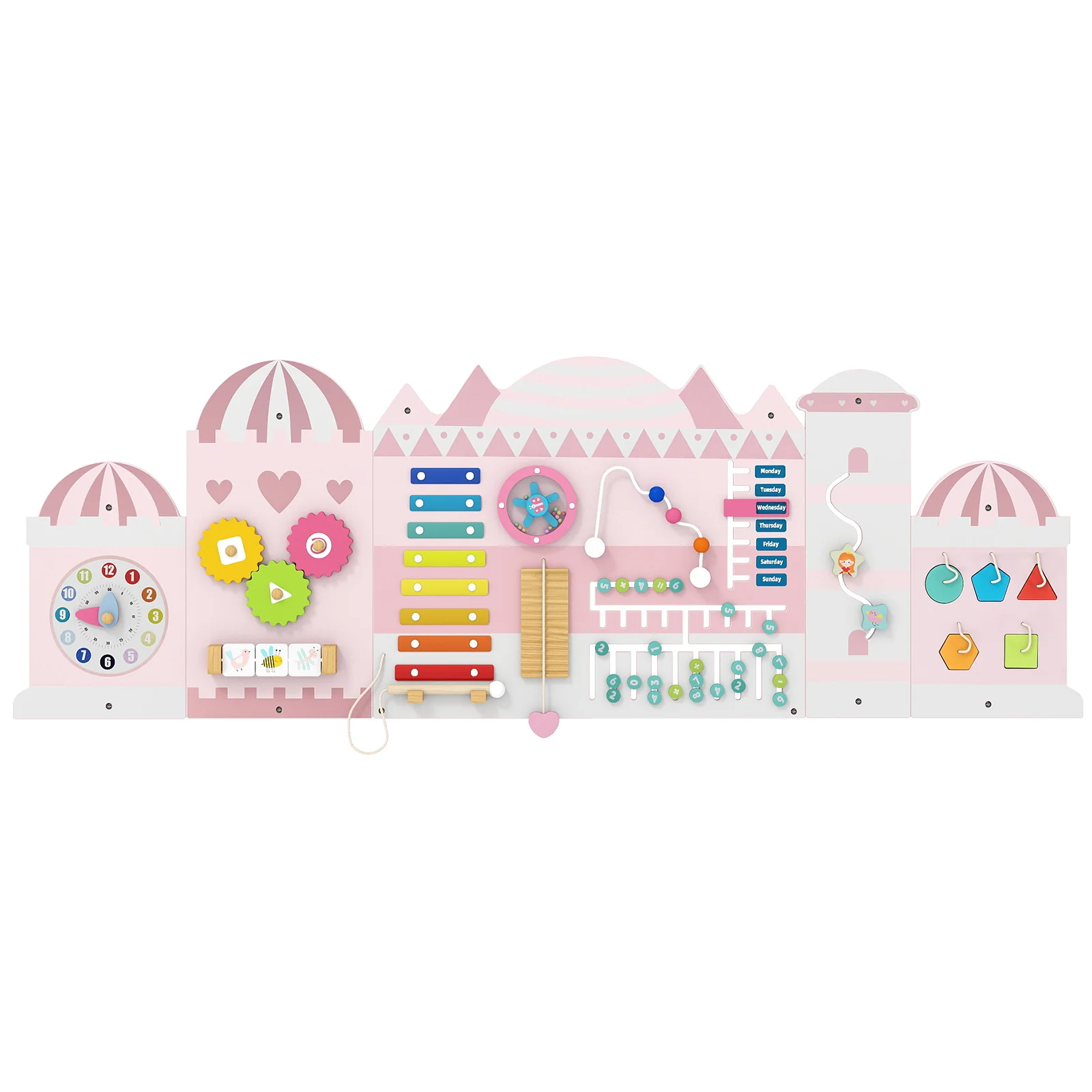Activity Wall Busy Board Panels for Toddlers Wooden Sensory Board-Pink - Image 3