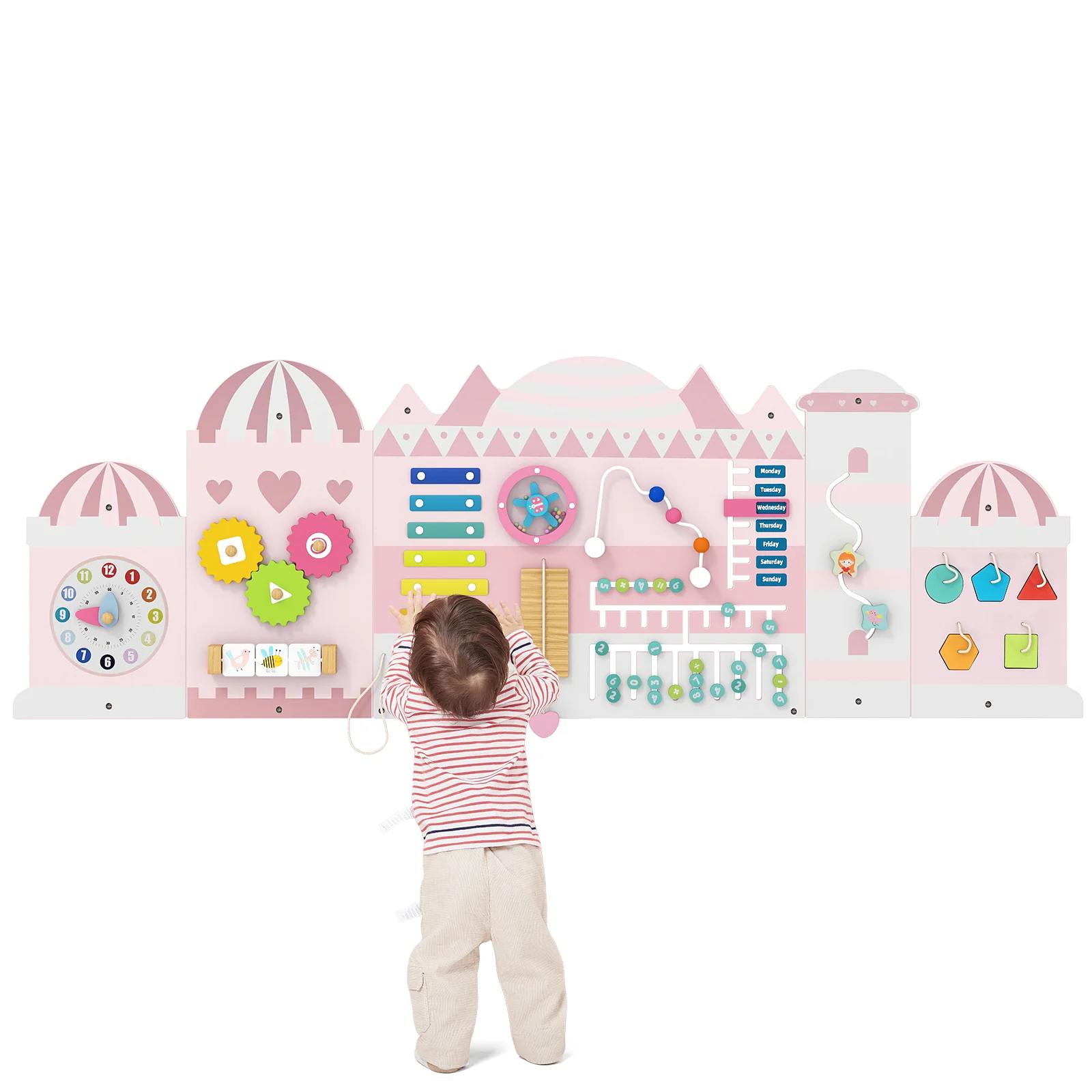 Activity Wall Busy Board Panels for Toddlers Wooden Sensory Board-Pink - Image 4