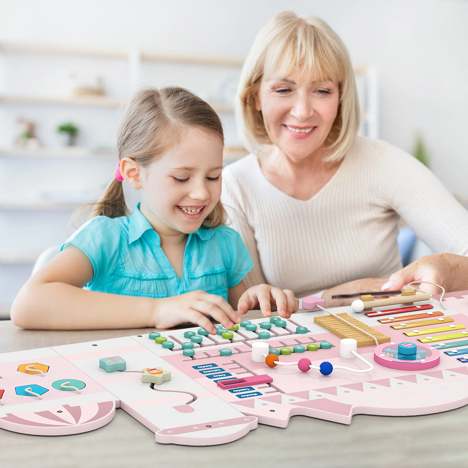 Activity Wall Busy Board Panels for Toddlers Wooden Sensory Board-Pink - Image 6