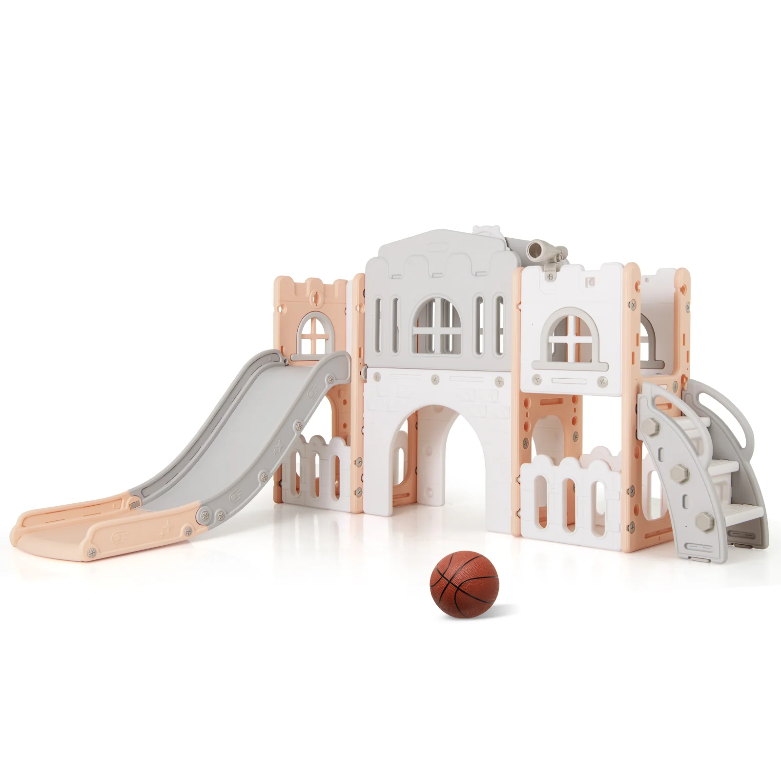 All-in-1 Toddler Slide Playset Playground with Tunnel and Ladder and Basketball - Image 11