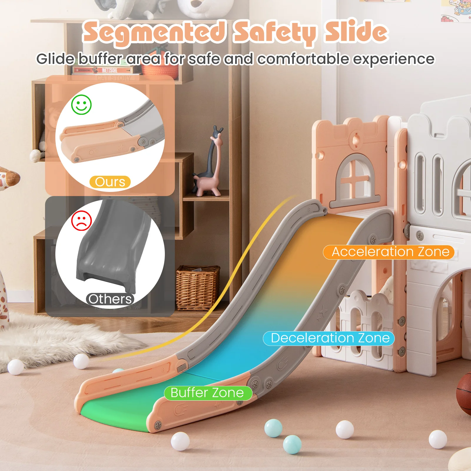 All-in-1 Toddler Slide Playset Playground with Tunnel and Ladder and Basketball - Image 14