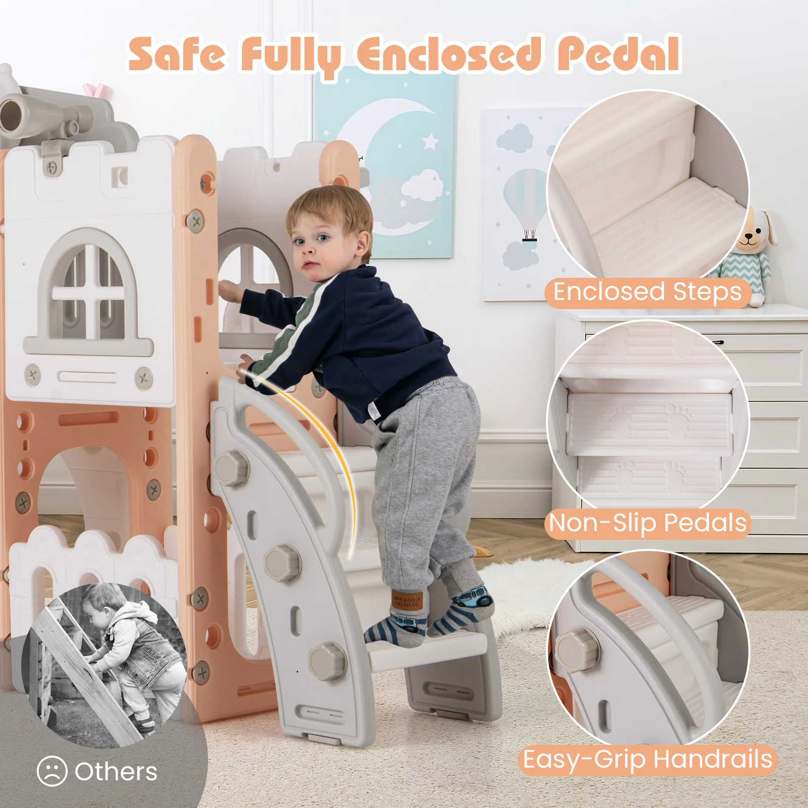 All-in-1 Toddler Slide Playset Playground with Tunnel and Ladder and Basketball - Image 16