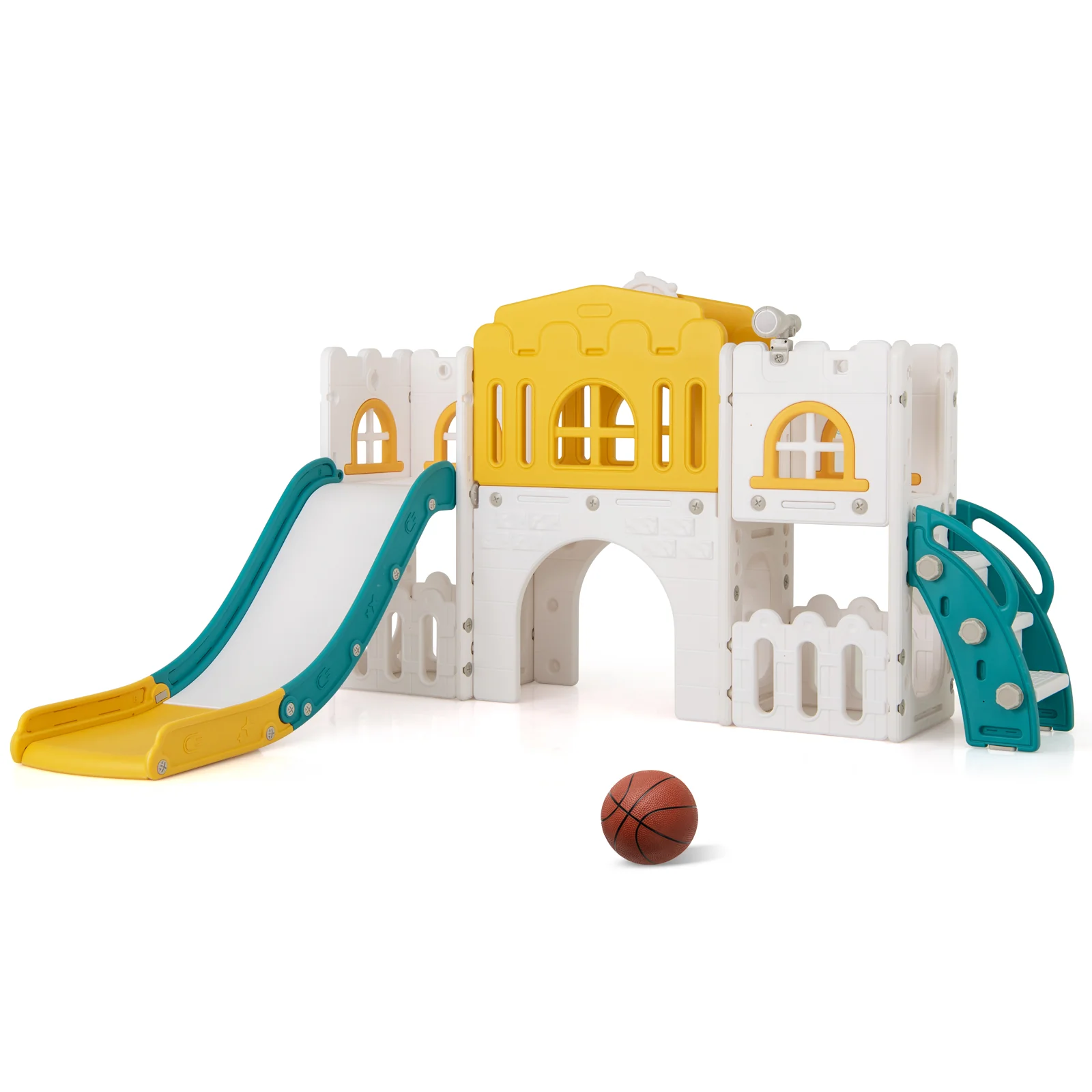 All-in-1 Toddler Slide Playset Playground with Tunnel and Ladder and Basketball - Image 3