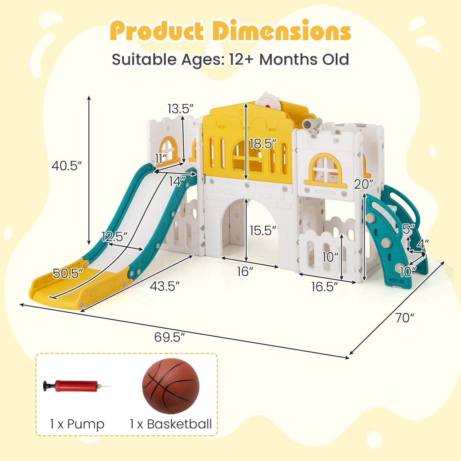 All-in-1 Toddler Slide Playset Playground with Tunnel and Ladder and Basketball - Image 4