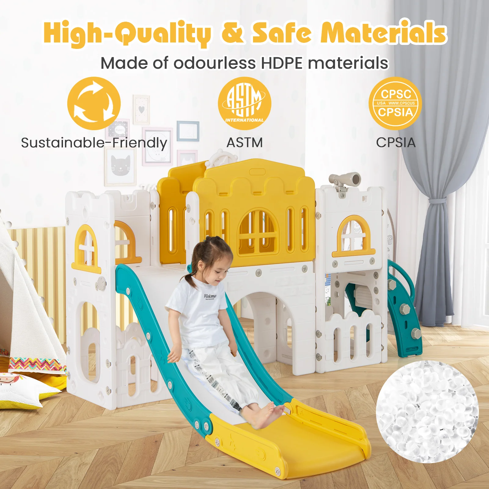 All-in-1 Toddler Slide Playset Playground with Tunnel and Ladder and Basketball - Image 5