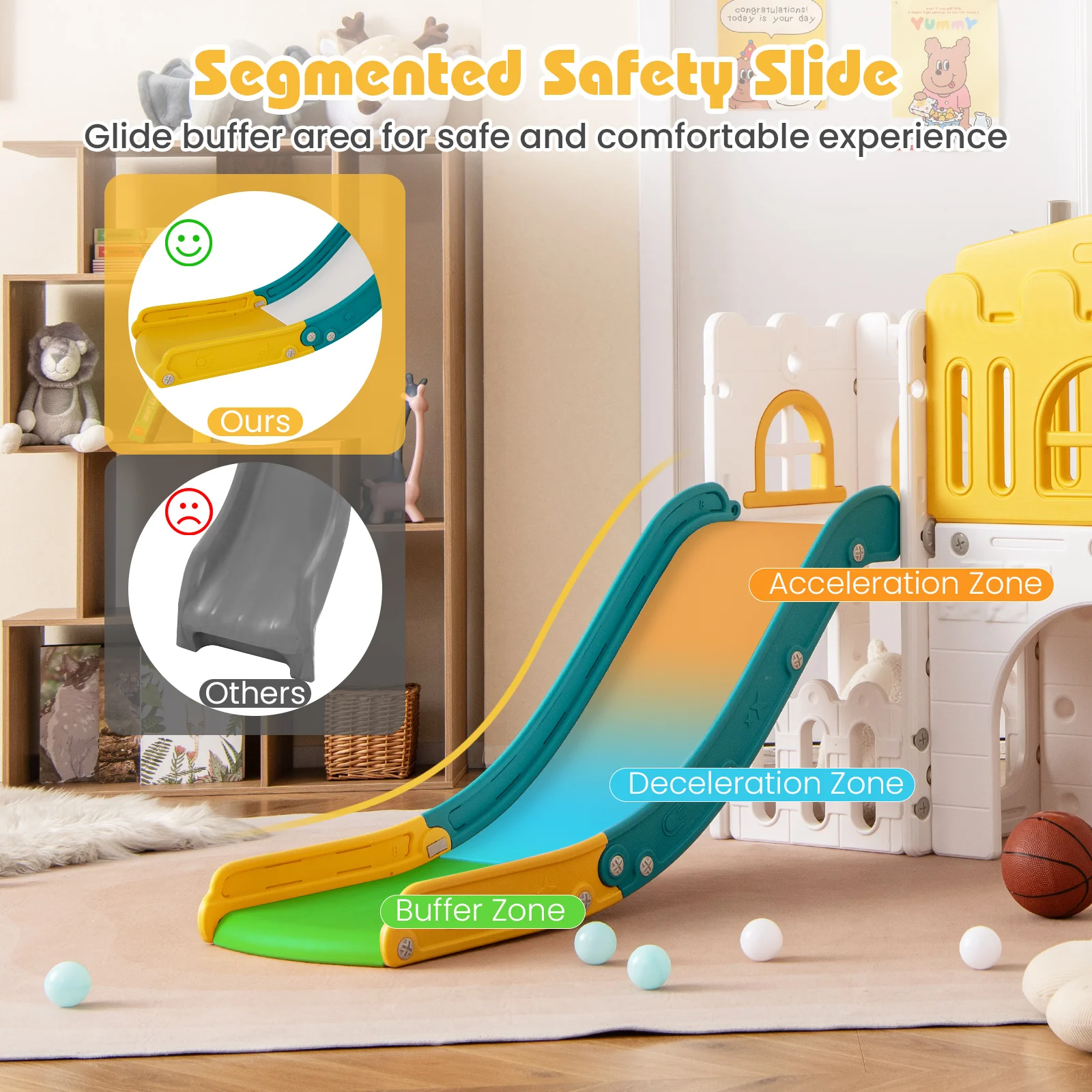 All-in-1 Toddler Slide Playset Playground with Tunnel and Ladder and Basketball - Image 6