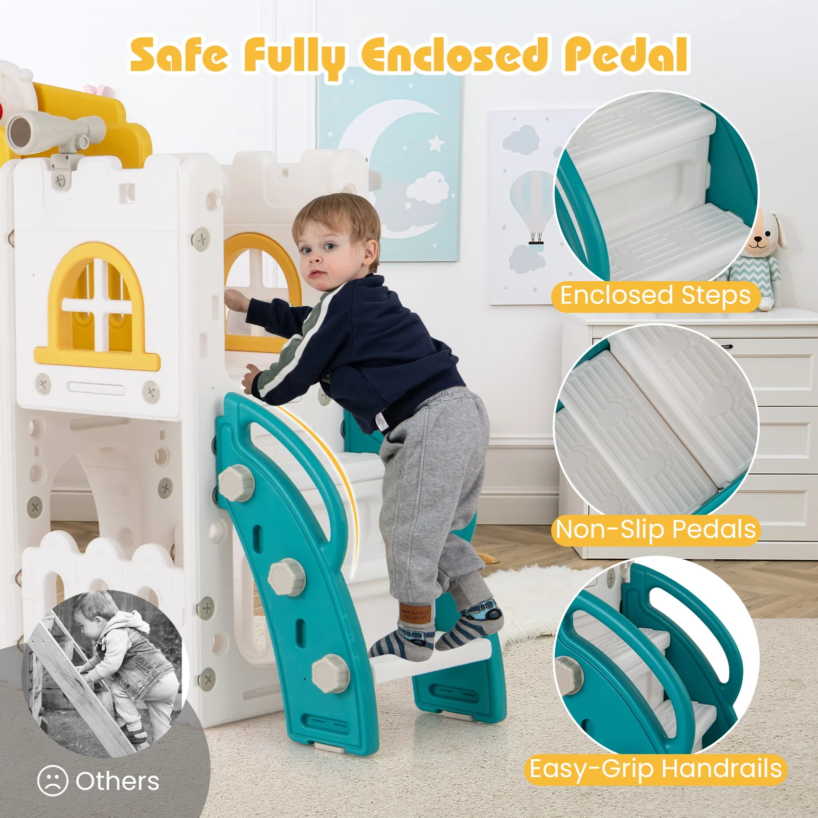 All-in-1 Toddler Slide Playset Playground with Tunnel and Ladder and Basketball - Image 8