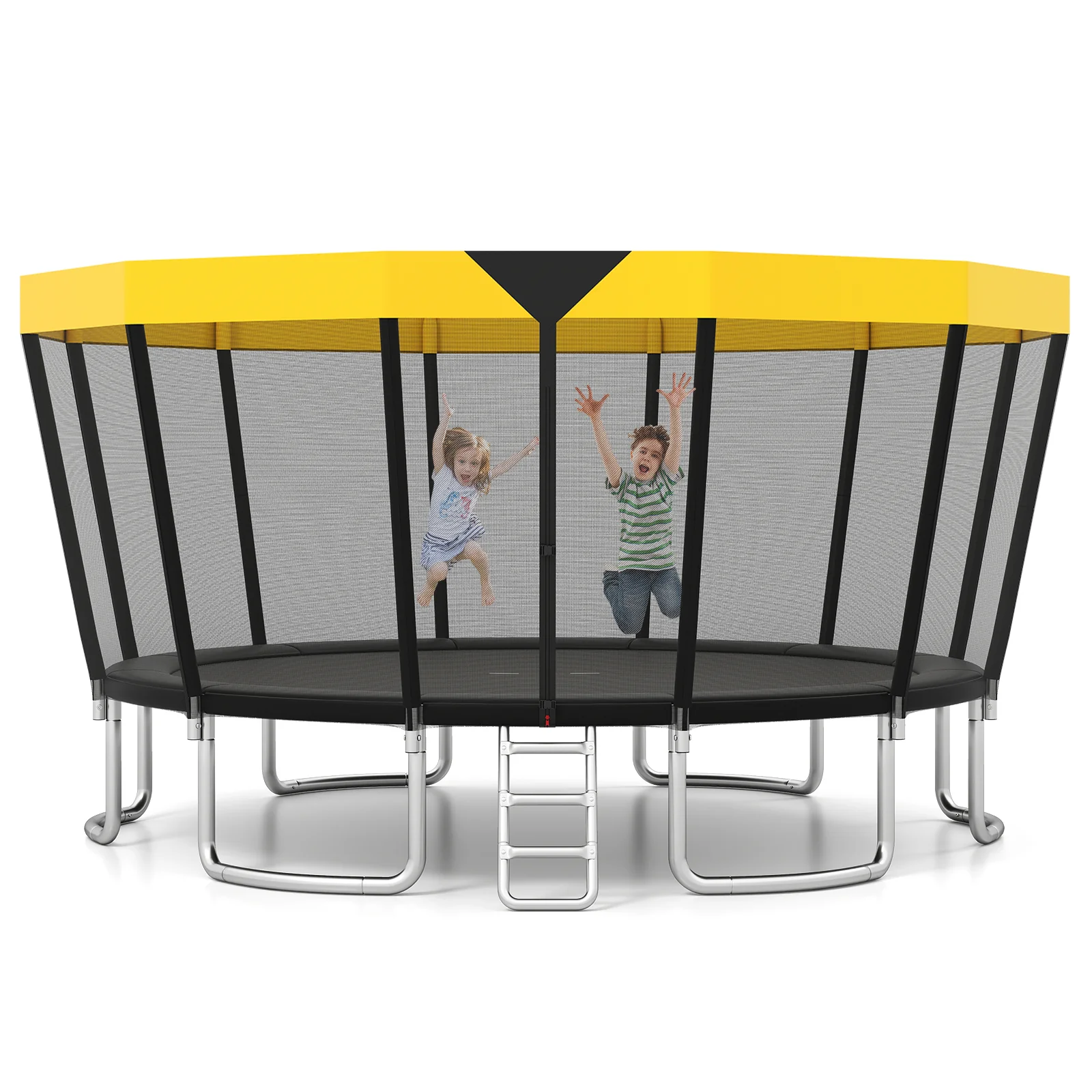 ASTM Compliant Recreational Trampoline with Non-Slip Ladder-Yellow - Image 3