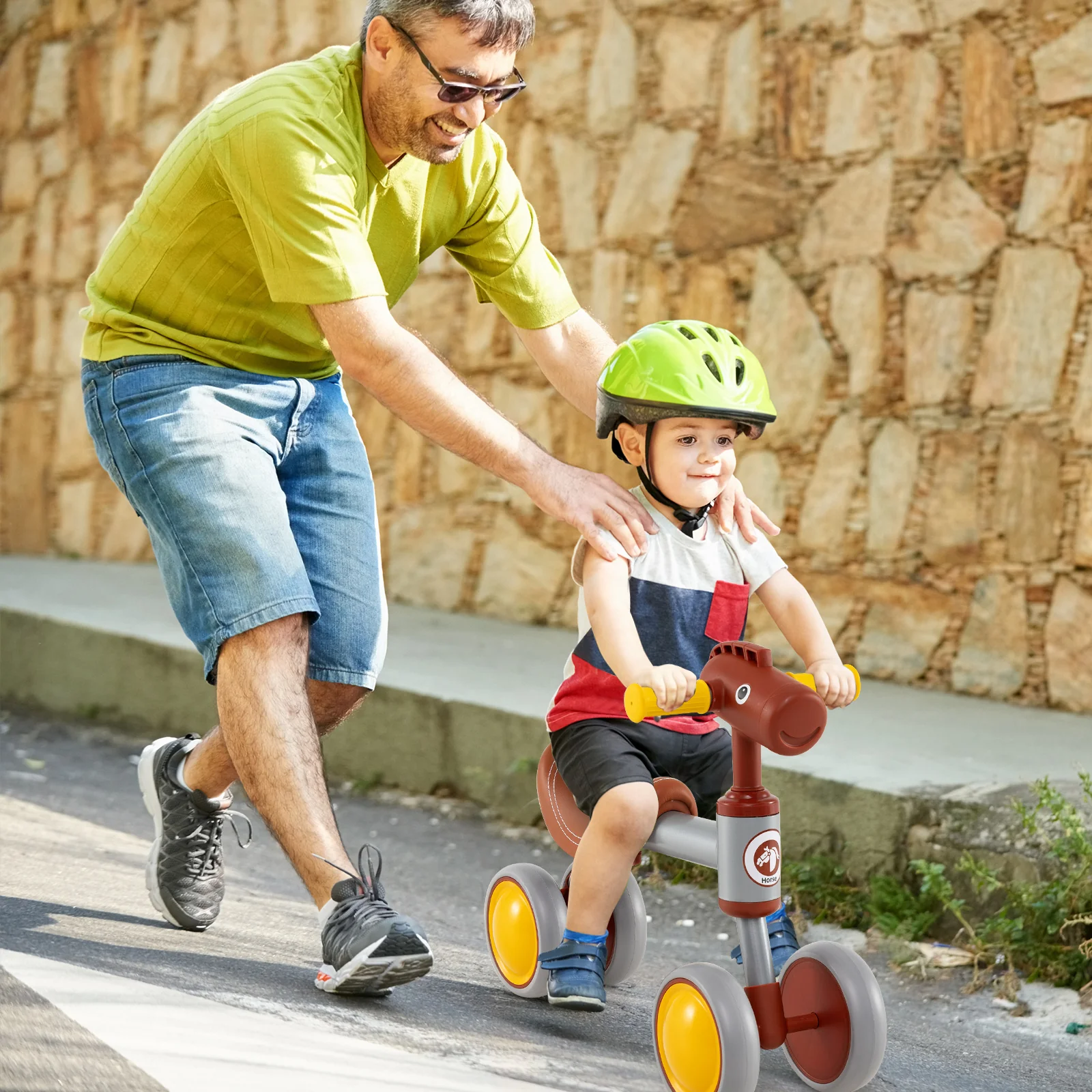 Baby Balance Bike No Pedal 4-Wheel Bicycle-Brown - Image 3