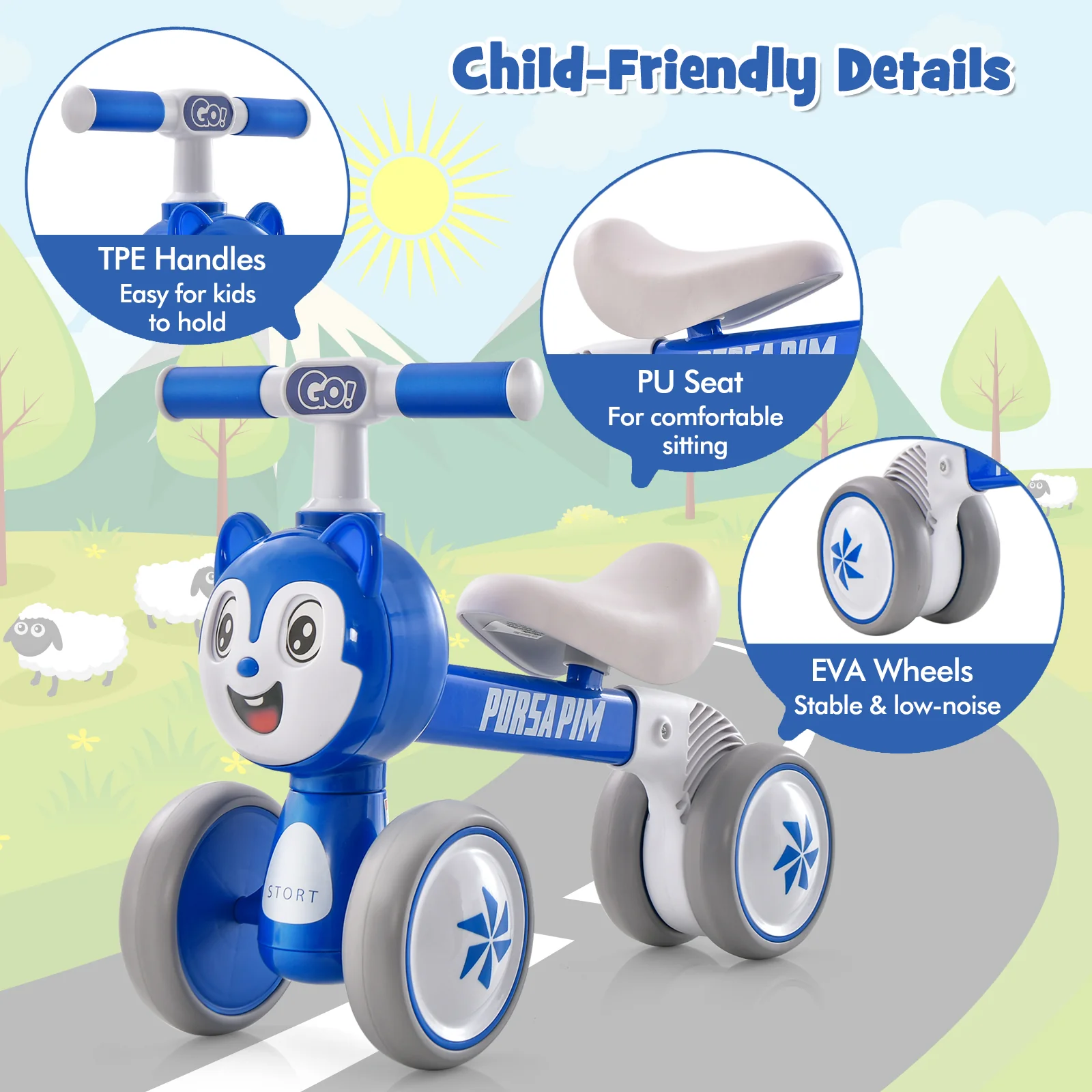 Baby Balance Bike No Pedal Lightweight Infant 4 Wheels Baby Bicycle-Blue - Image 8