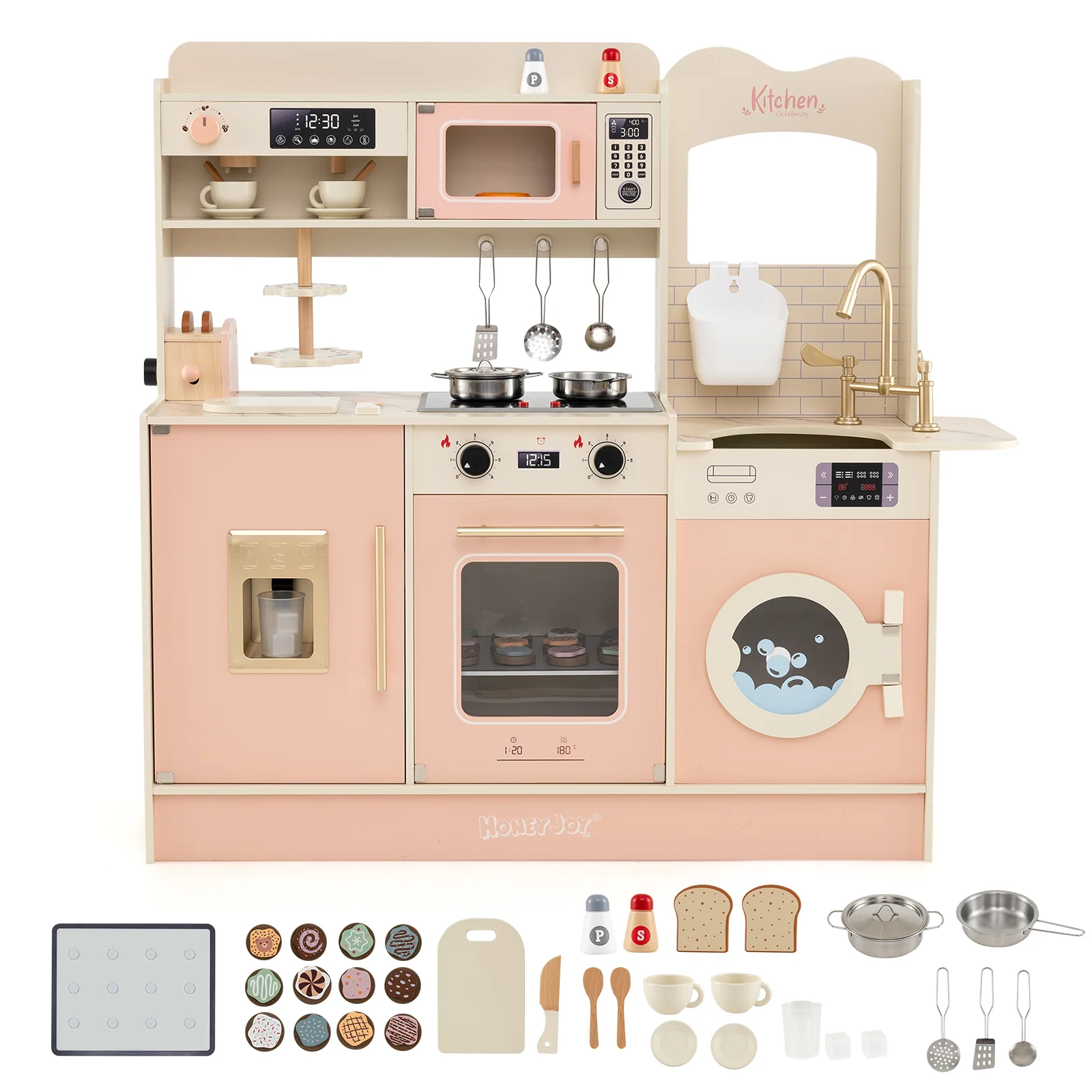 Children Pretend Toy Kitchen Playset with Light and Sound - Image 3