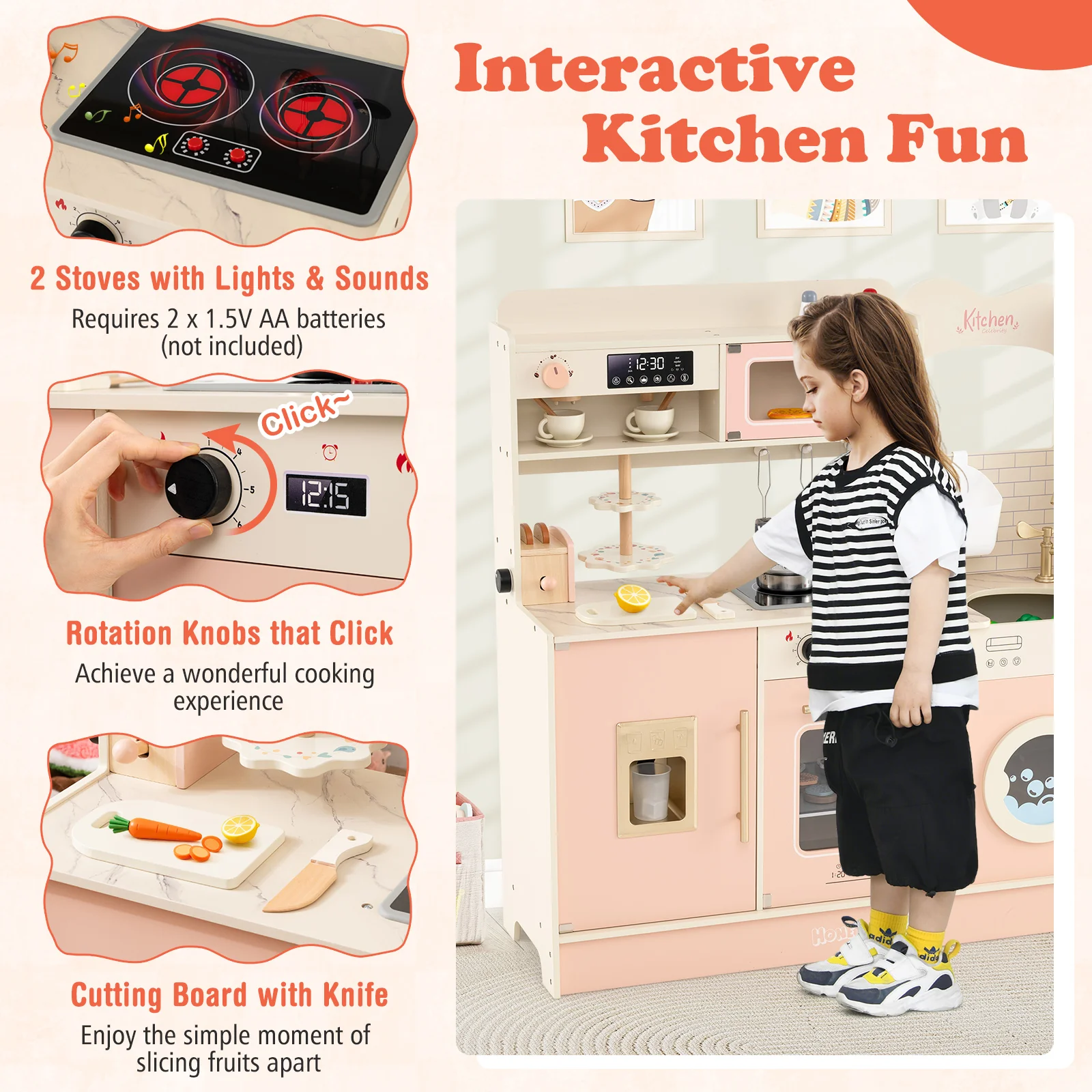 Children Pretend Toy Kitchen Playset with Light and Sound - Image 5