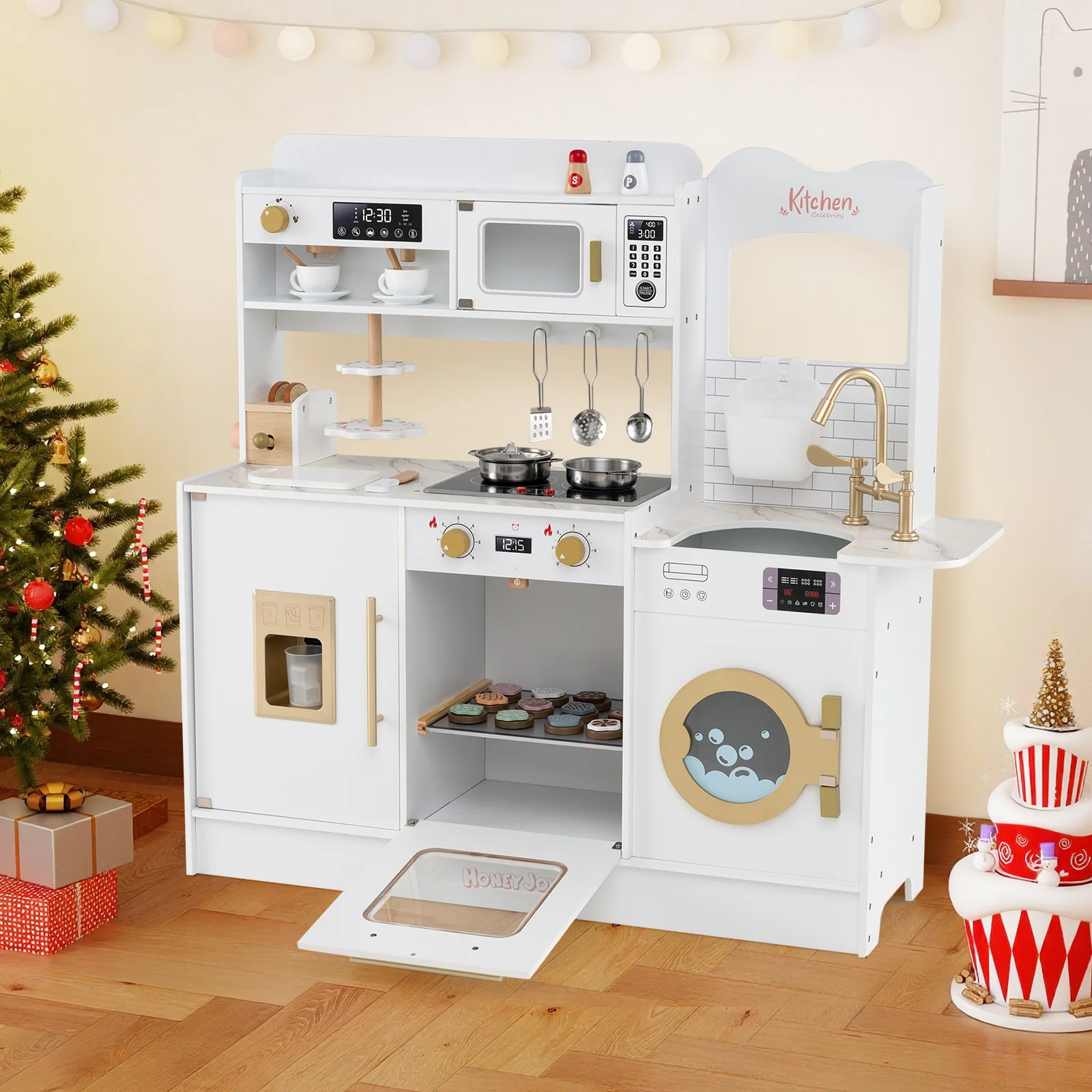 Children Pretend Toy Kitchen Playset with Light and Sound - Image 9