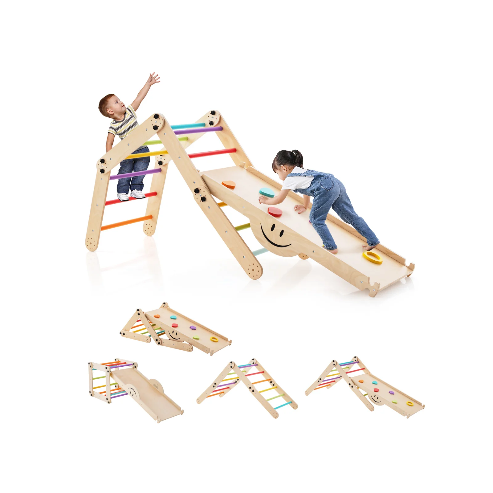 Climbing Triangle Ladder Toy Indoor Jungle Gym with Reversible Ramp-Multicolor - Image 3