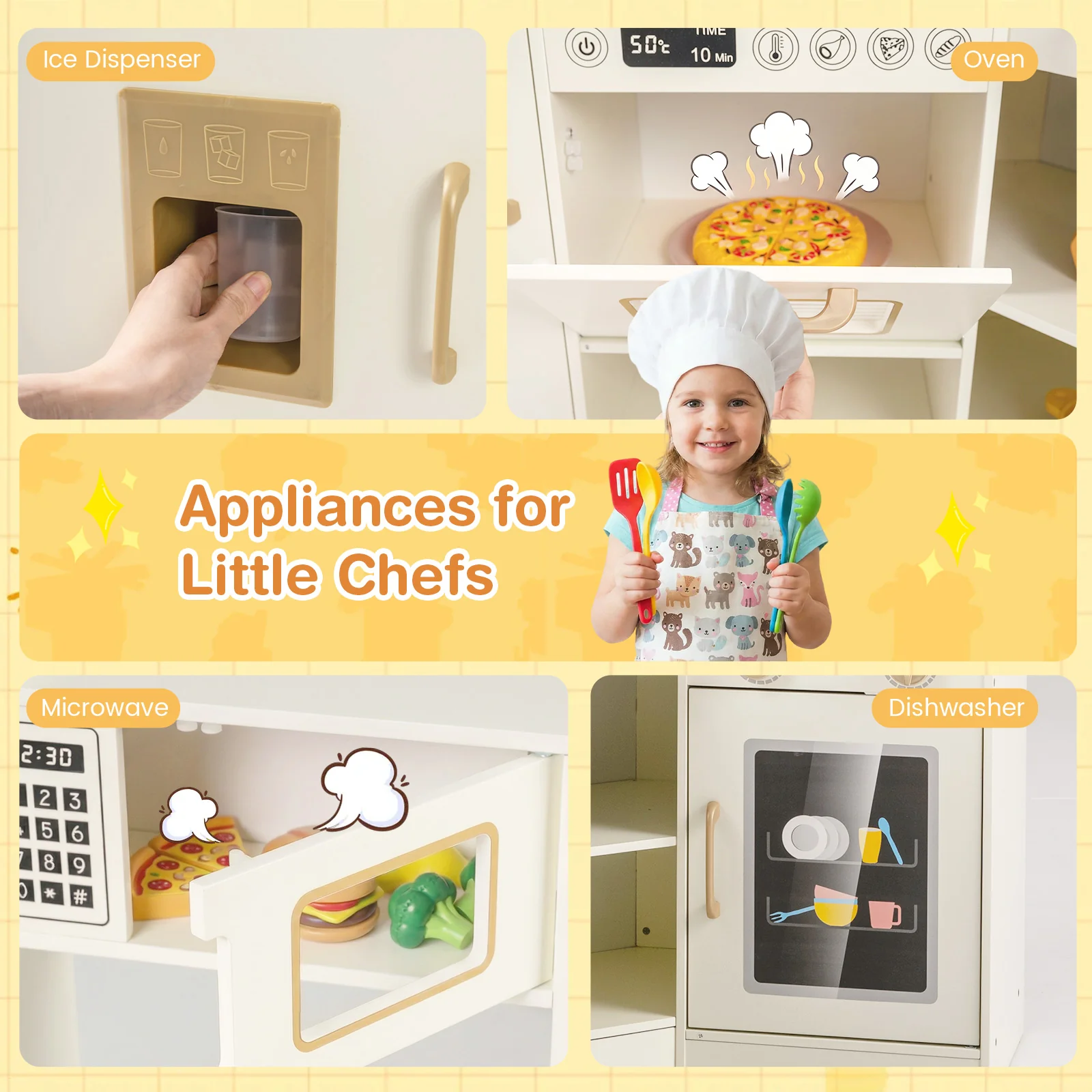 Corner Kids Play Kitchen with Stoves with Lights and Sounds-Beige - Image 8