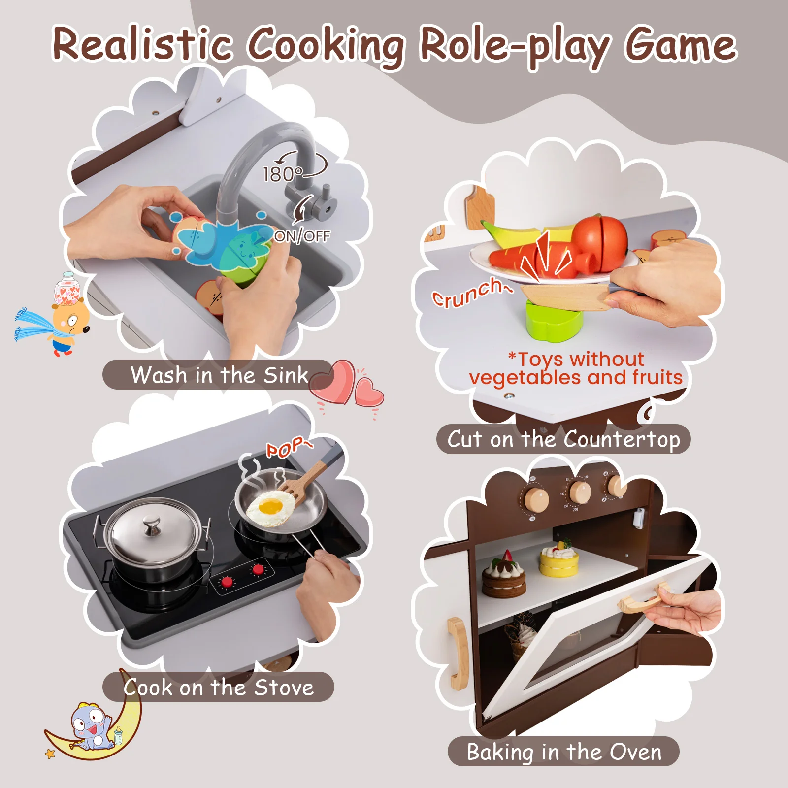 Corner Kids Play Kitchen with Washing Machine and Ice Maker Gift for Boys Girls - Image 15