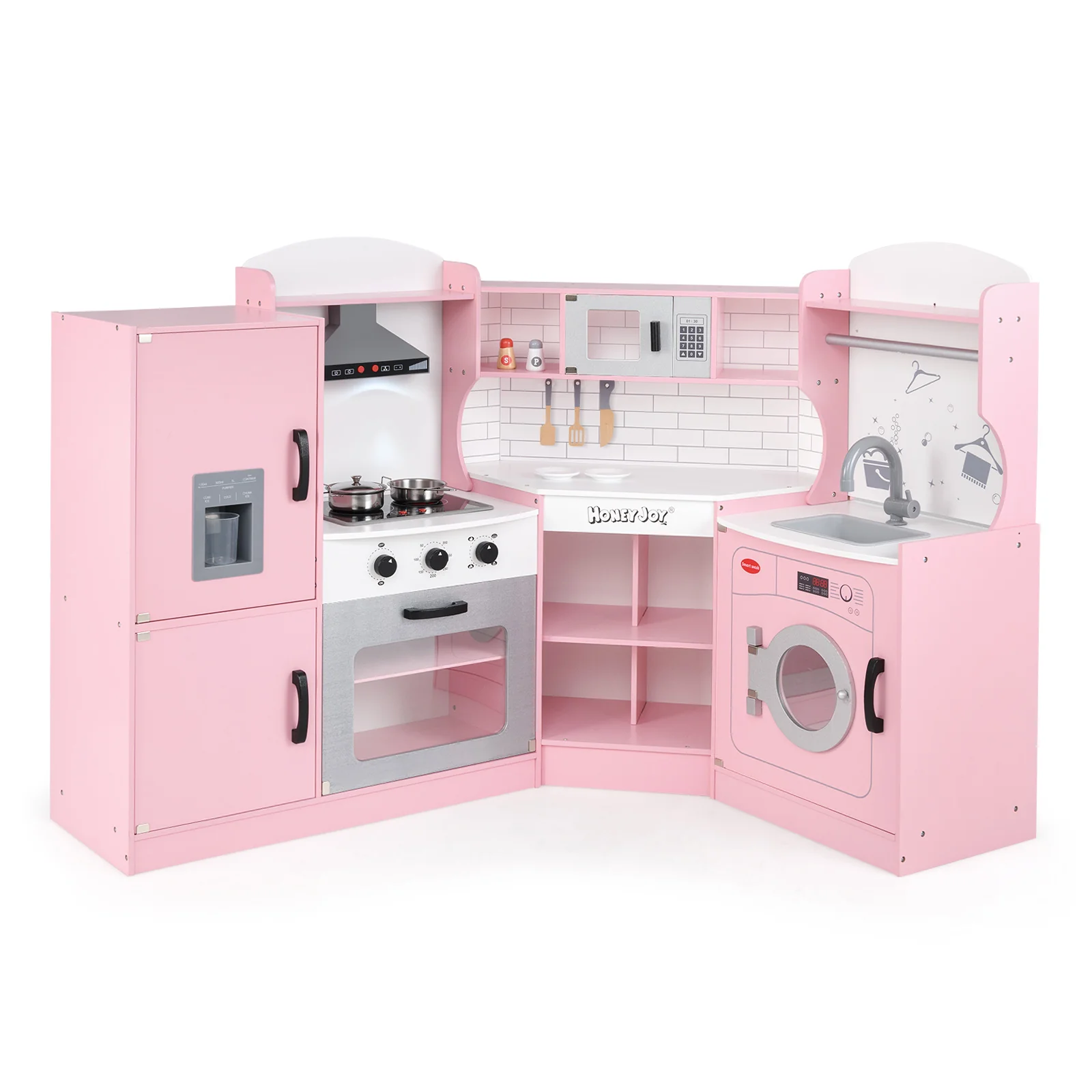 Corner Kids Play Kitchen with Washing Machine and Ice Maker Gift for Boys Girls - Image 19