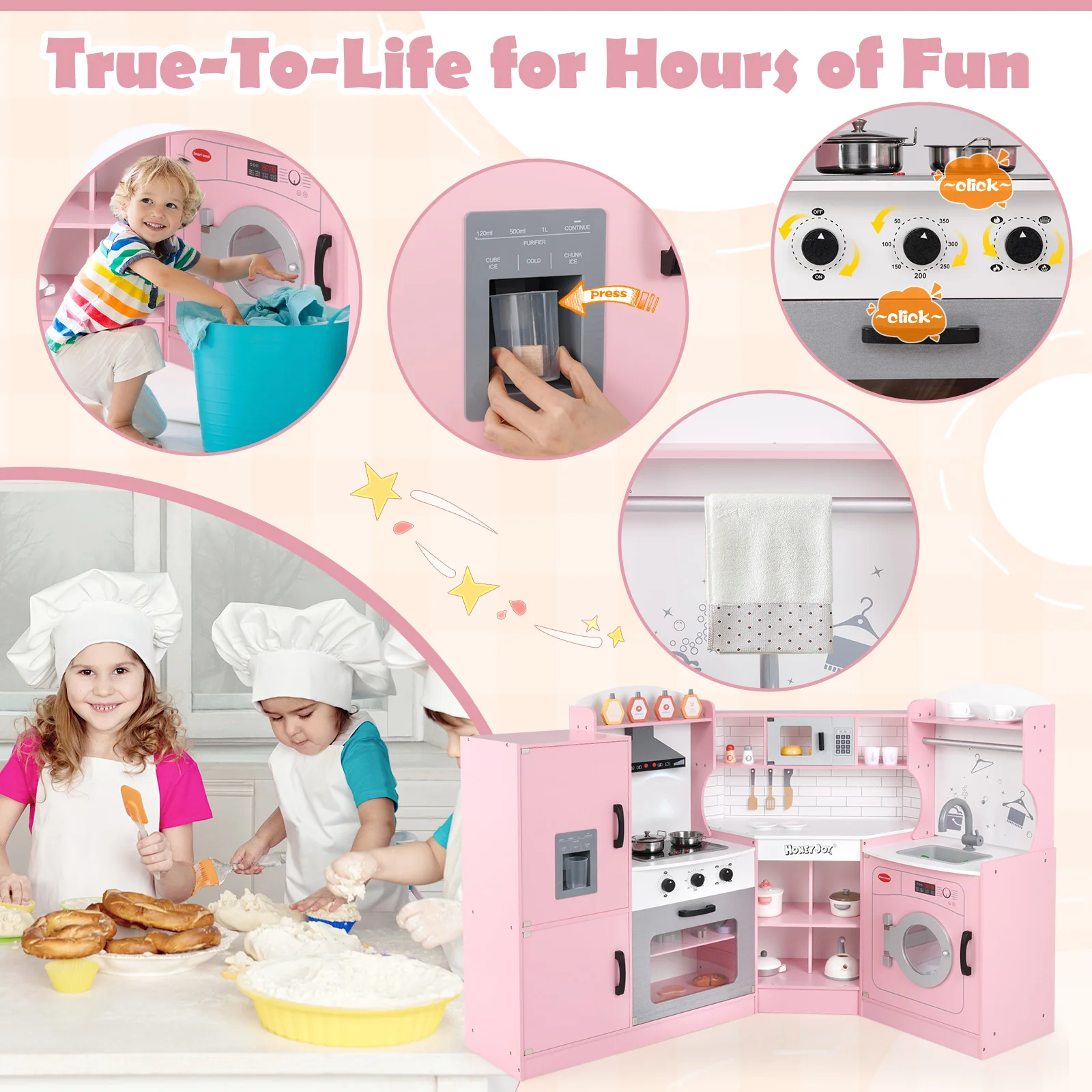 Corner Kids Play Kitchen with Washing Machine and Ice Maker Gift for Boys Girls - Image 24