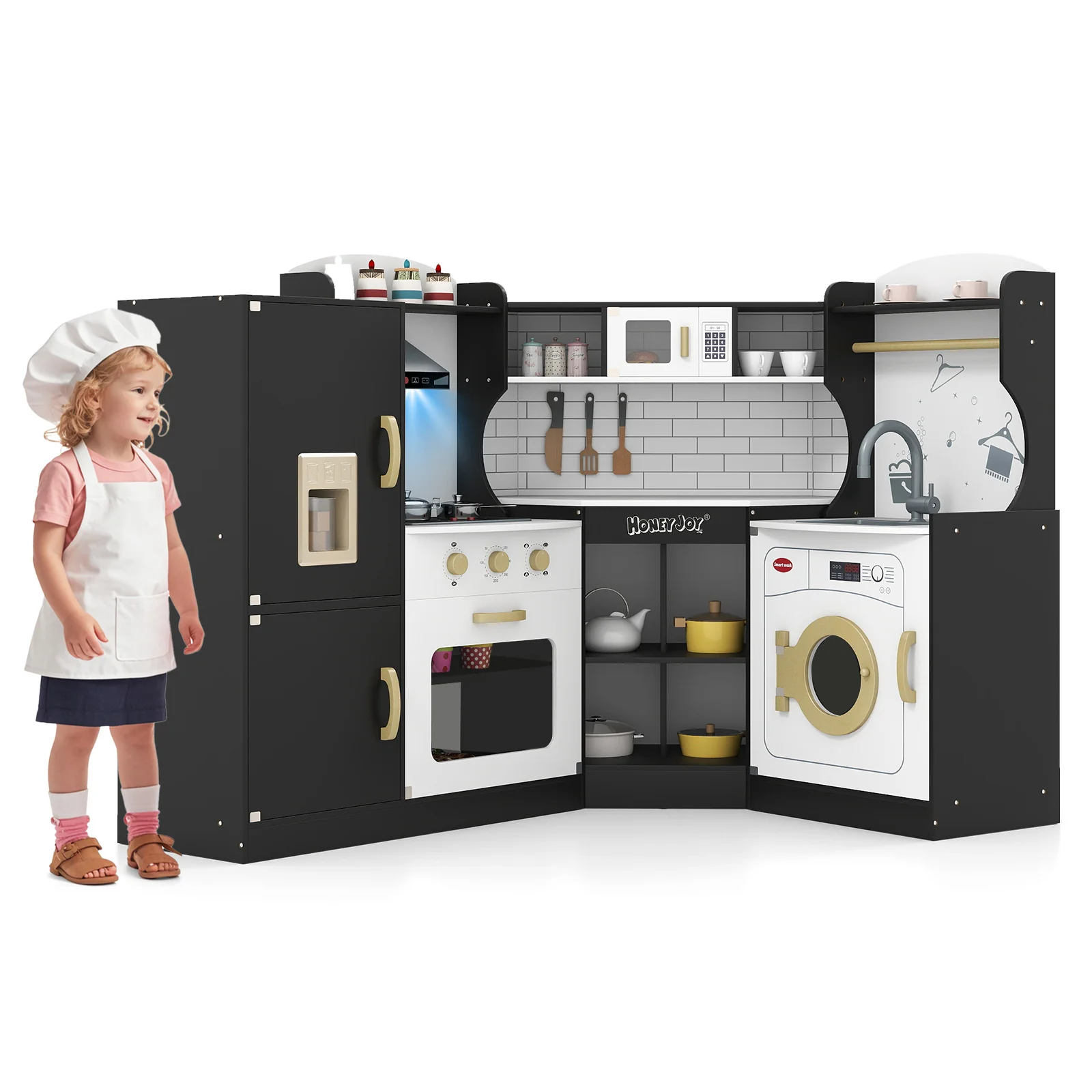 Corner Kids Play Kitchen with Washing Machine and Ice Maker Gift for Boys Girls - Image 26