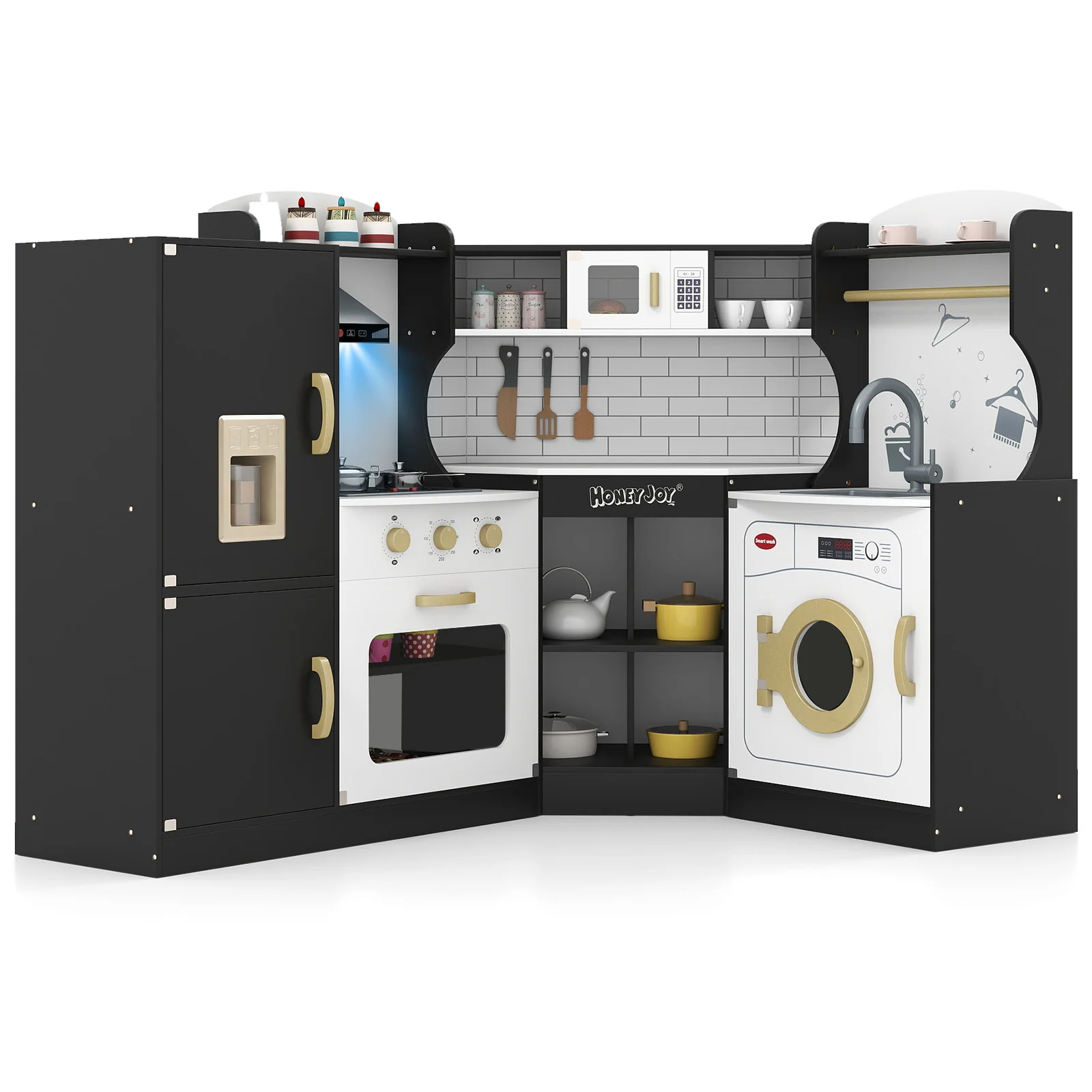 Corner Kids Play Kitchen with Washing Machine and Ice Maker Gift for Boys Girls - Image 27