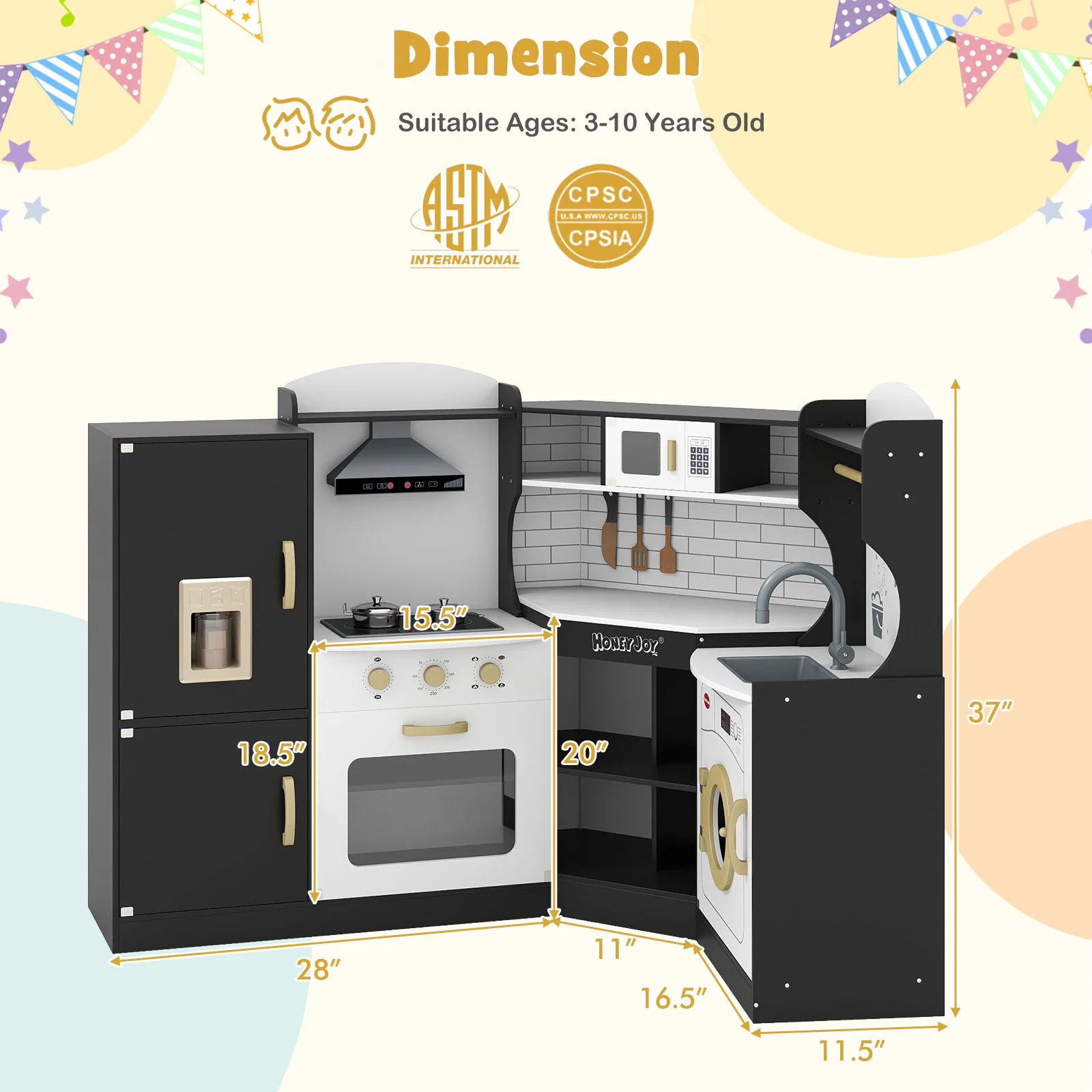 Corner Kids Play Kitchen with Washing Machine and Ice Maker Gift for Boys Girls - Image 28