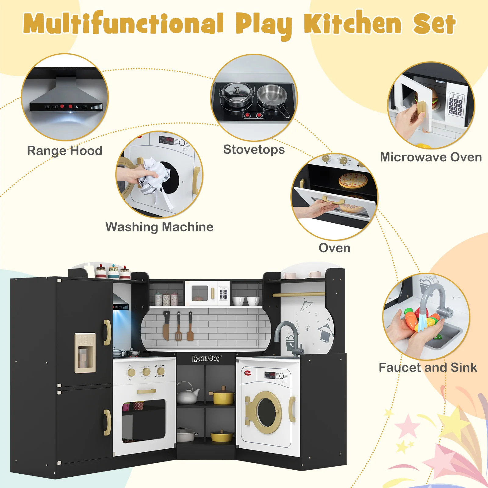 Corner Kids Play Kitchen with Washing Machine and Ice Maker Gift for Boys Girls - Image 29