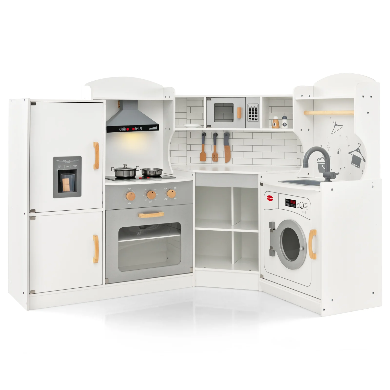 Corner Kids Play Kitchen with Washing Machine and Ice Maker Gift for Boys Girls - Image 3