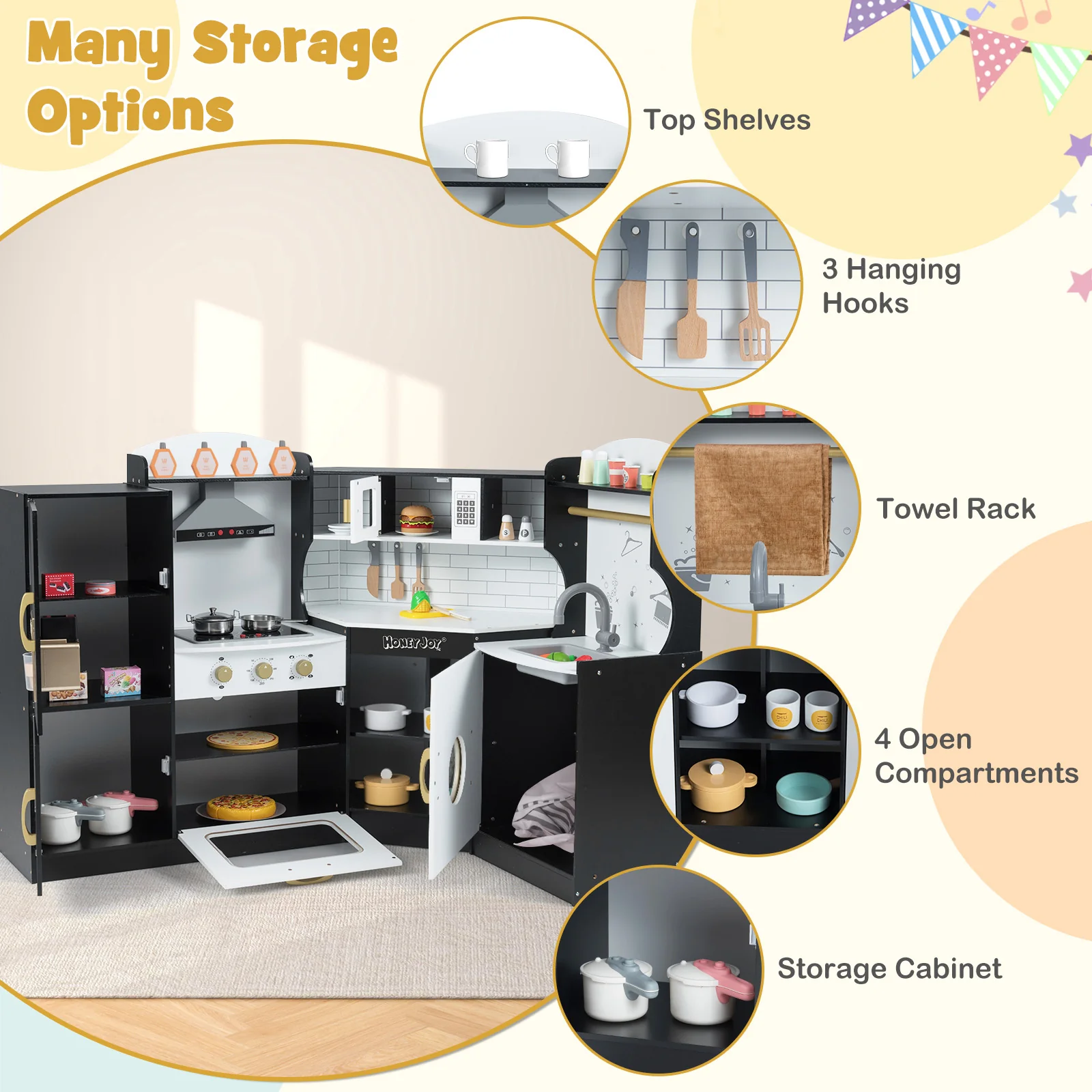 Corner Kids Play Kitchen with Washing Machine and Ice Maker Gift for Boys Girls - Image 30
