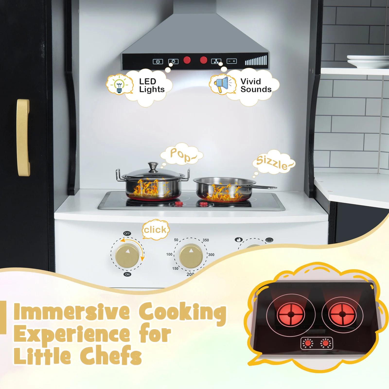 Corner Kids Play Kitchen with Washing Machine and Ice Maker Gift for Boys Girls - Image 32