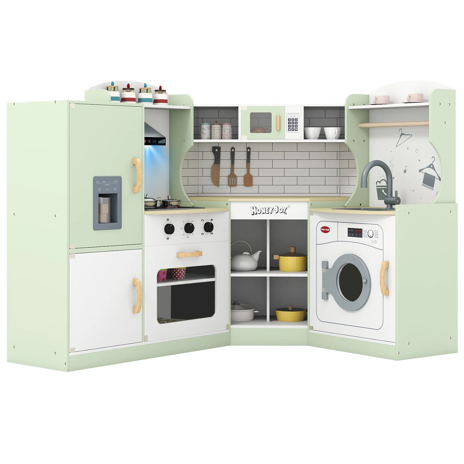 Corner Kids Play Kitchen with Washing Machine and Ice Maker Gift for Boys Girls - Image 35