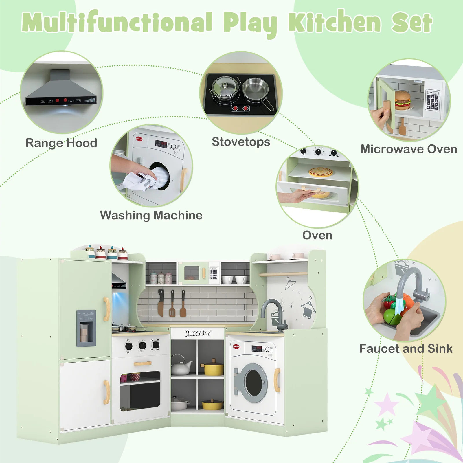 Corner Kids Play Kitchen with Washing Machine and Ice Maker Gift for Boys Girls - Image 37