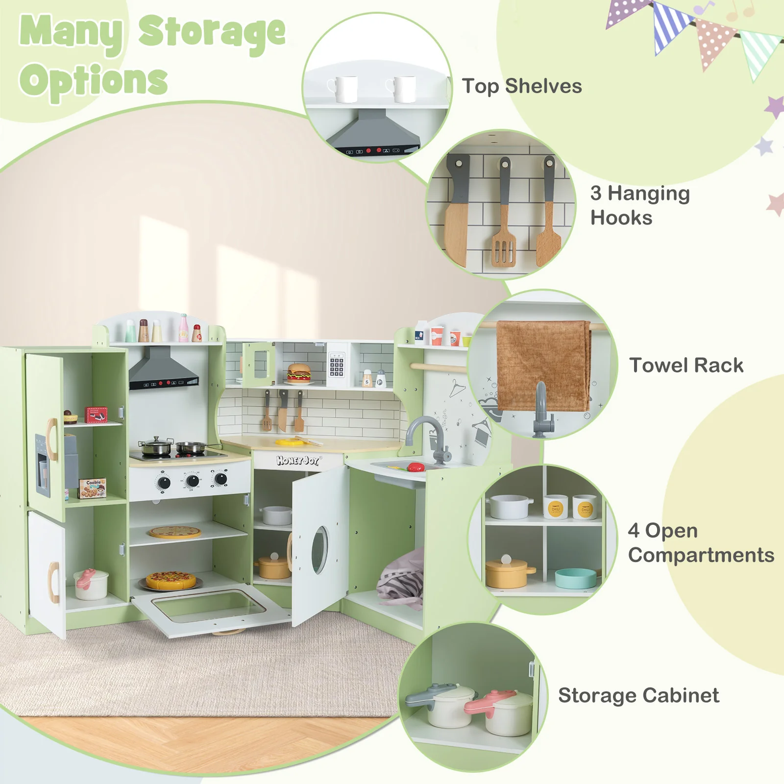 Corner Kids Play Kitchen with Washing Machine and Ice Maker Gift for Boys Girls - Image 39