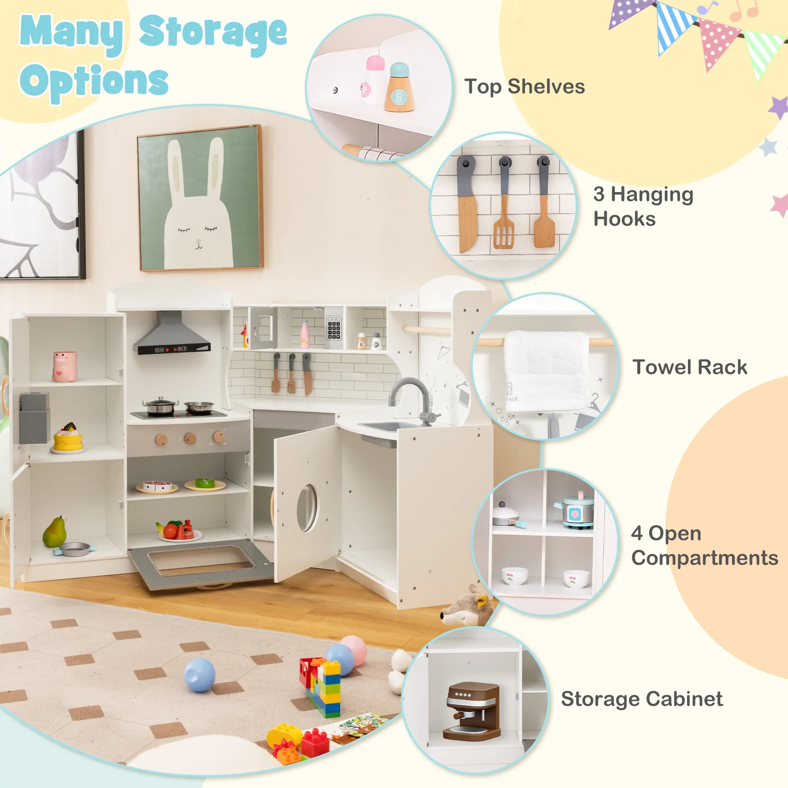 Corner Kids Play Kitchen with Washing Machine and Ice Maker Gift for Boys Girls - Image 7