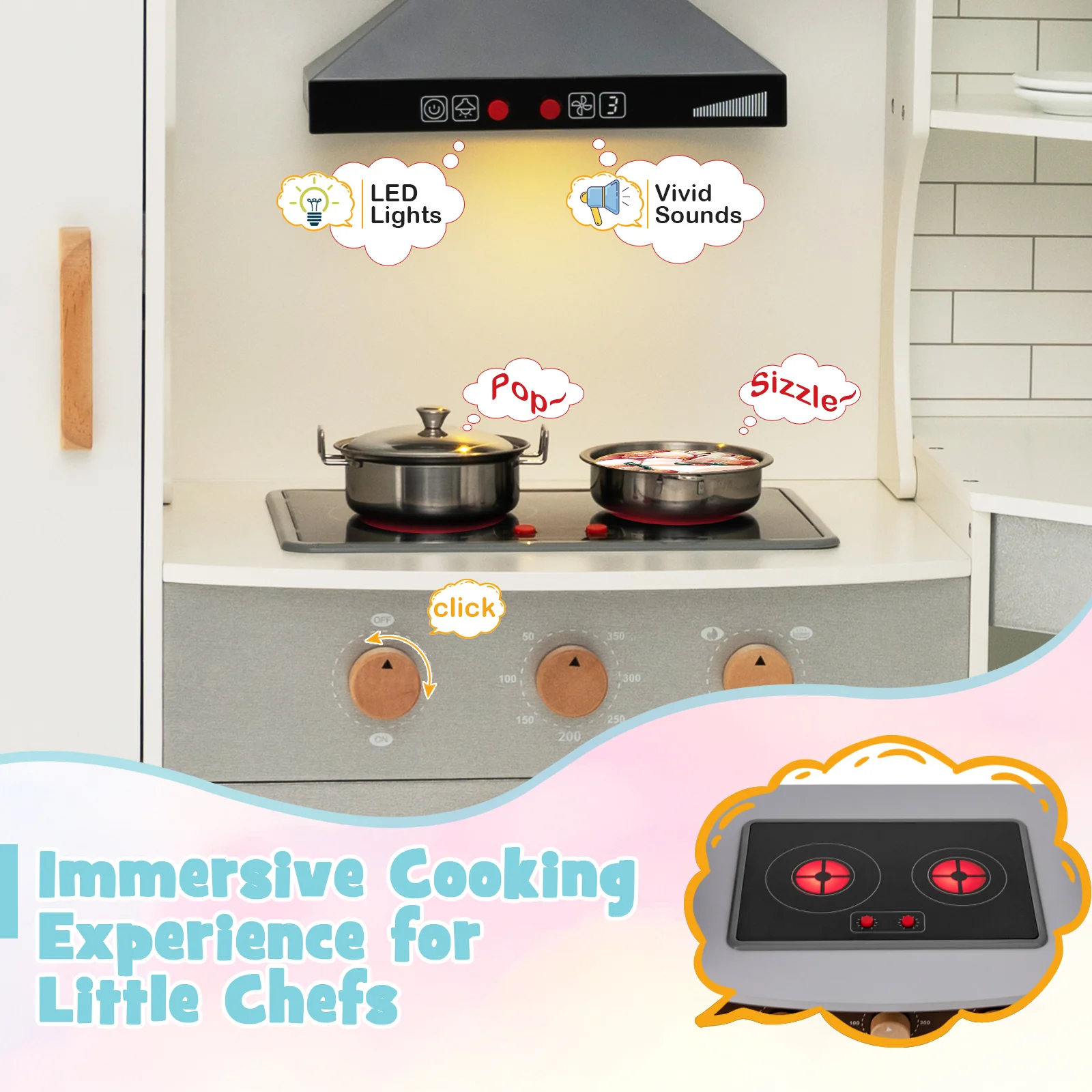 Corner Kids Play Kitchen with Washing Machine and Ice Maker Gift for Boys Girls - Image 8