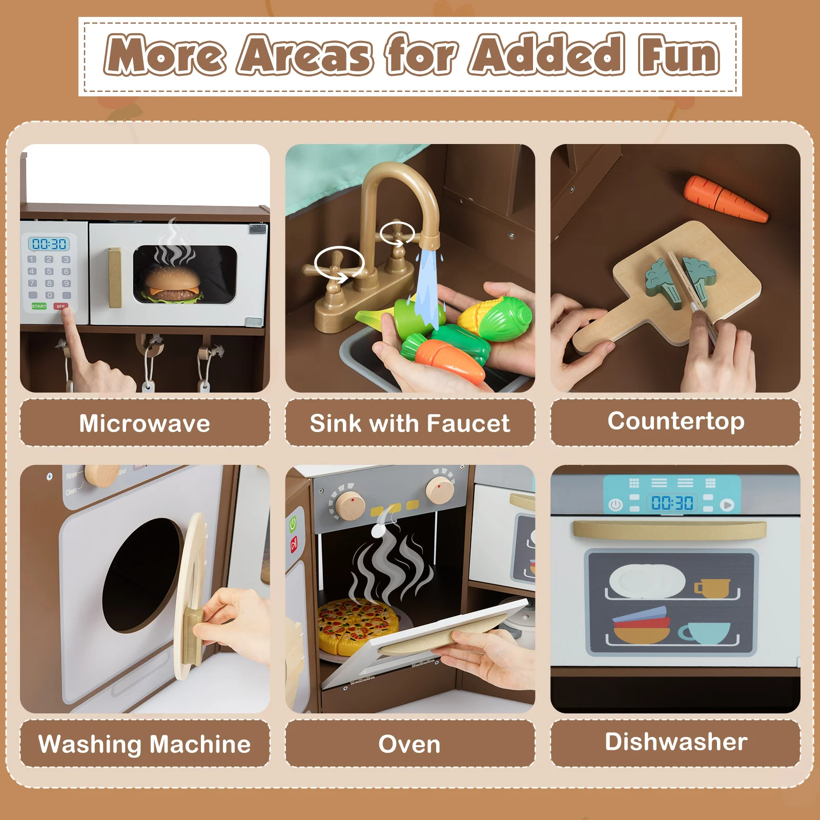 Corner Kitchen Toys with Lights and Sounds with Pull-out Trash Can and Stoves - Image 15