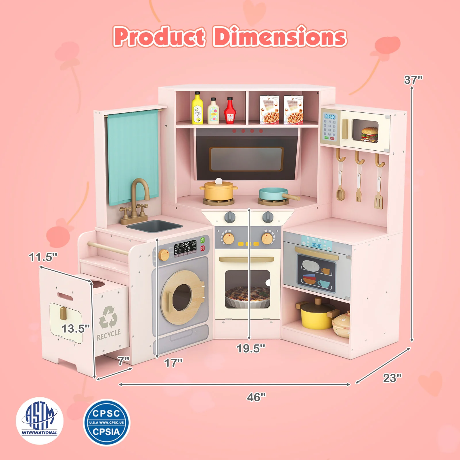 Corner Kitchen Toys with Lights and Sounds with Pull-out Trash Can and Stoves - Image 20