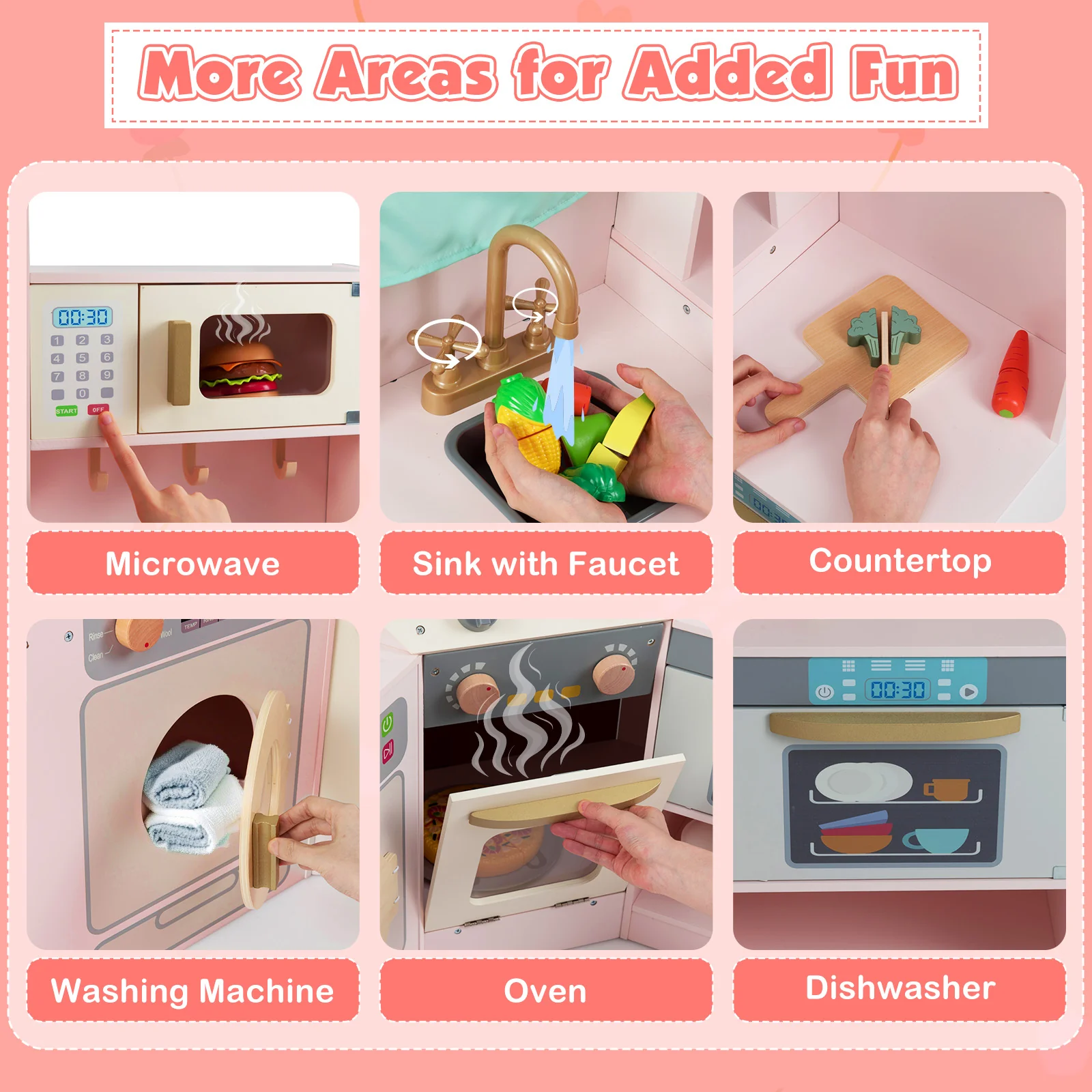 Corner Kitchen Toys with Lights and Sounds with Pull-out Trash Can and Stoves - Image 23